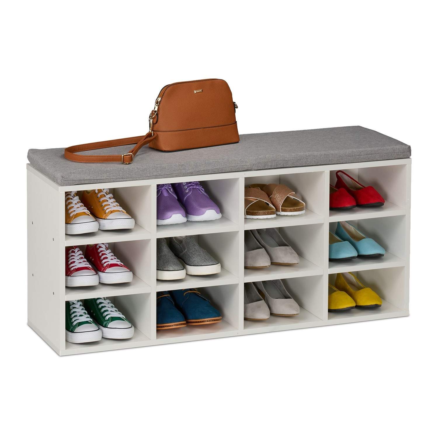 Skobænk med polstret sæde – moderne opbevaringsrum