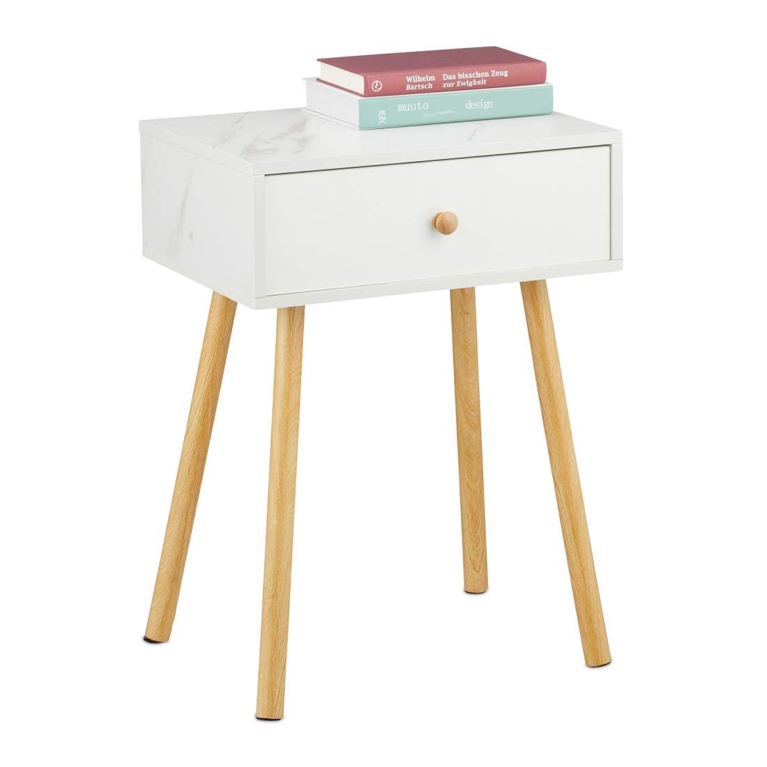 Sängbord i marmor och trä med förvaringslåda | Hem & Hobby | Pryloteket