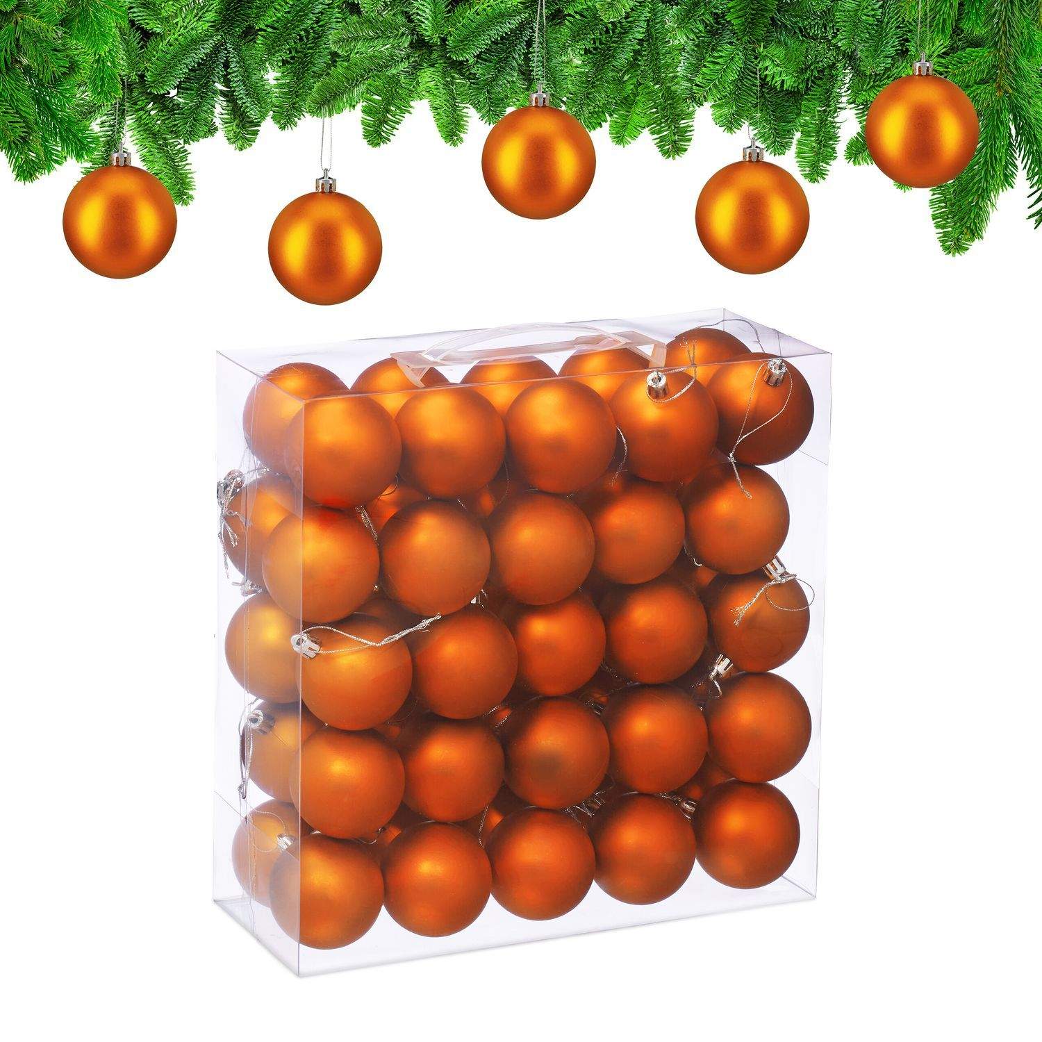 Sæt med matte julekugler – 50 stykker, sølvbånd