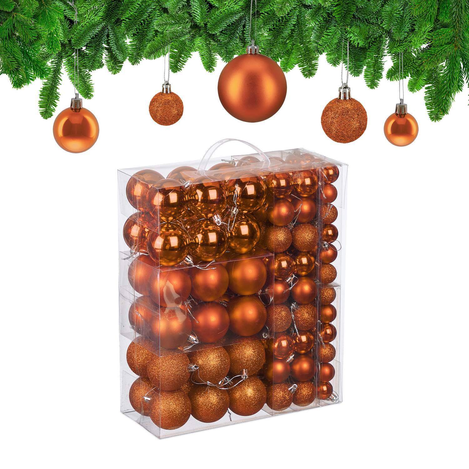 Sæt med dekorative juletræer – mat, skinnende og glitrende