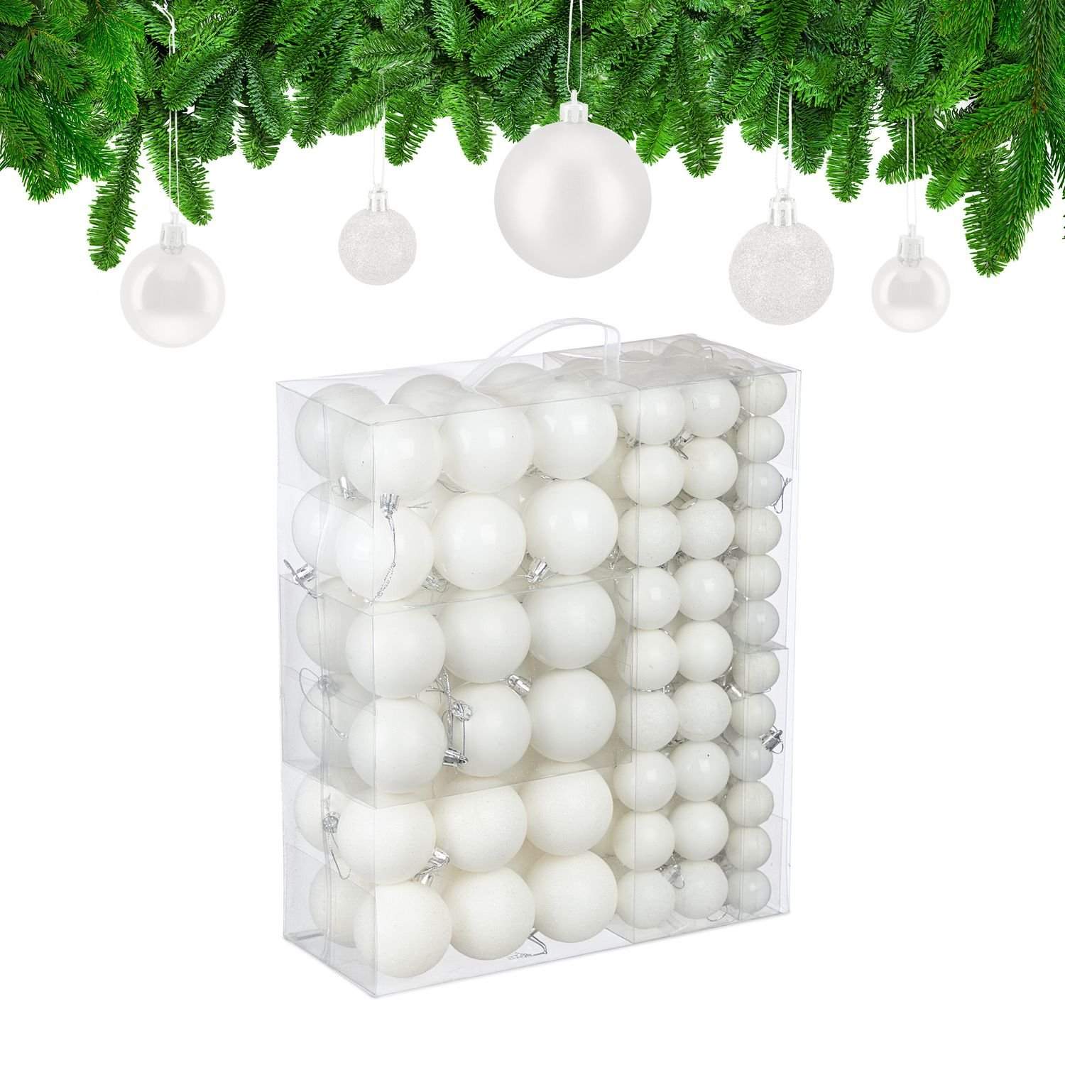 Sæt med dekorative juletræer – mat, skinnende, glitrende