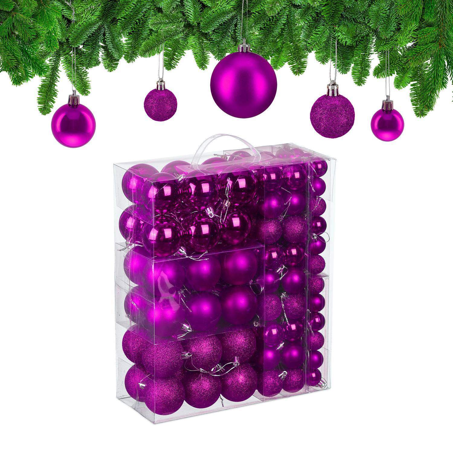 Dekorative juletræskugler i plast – 138 dele sæt