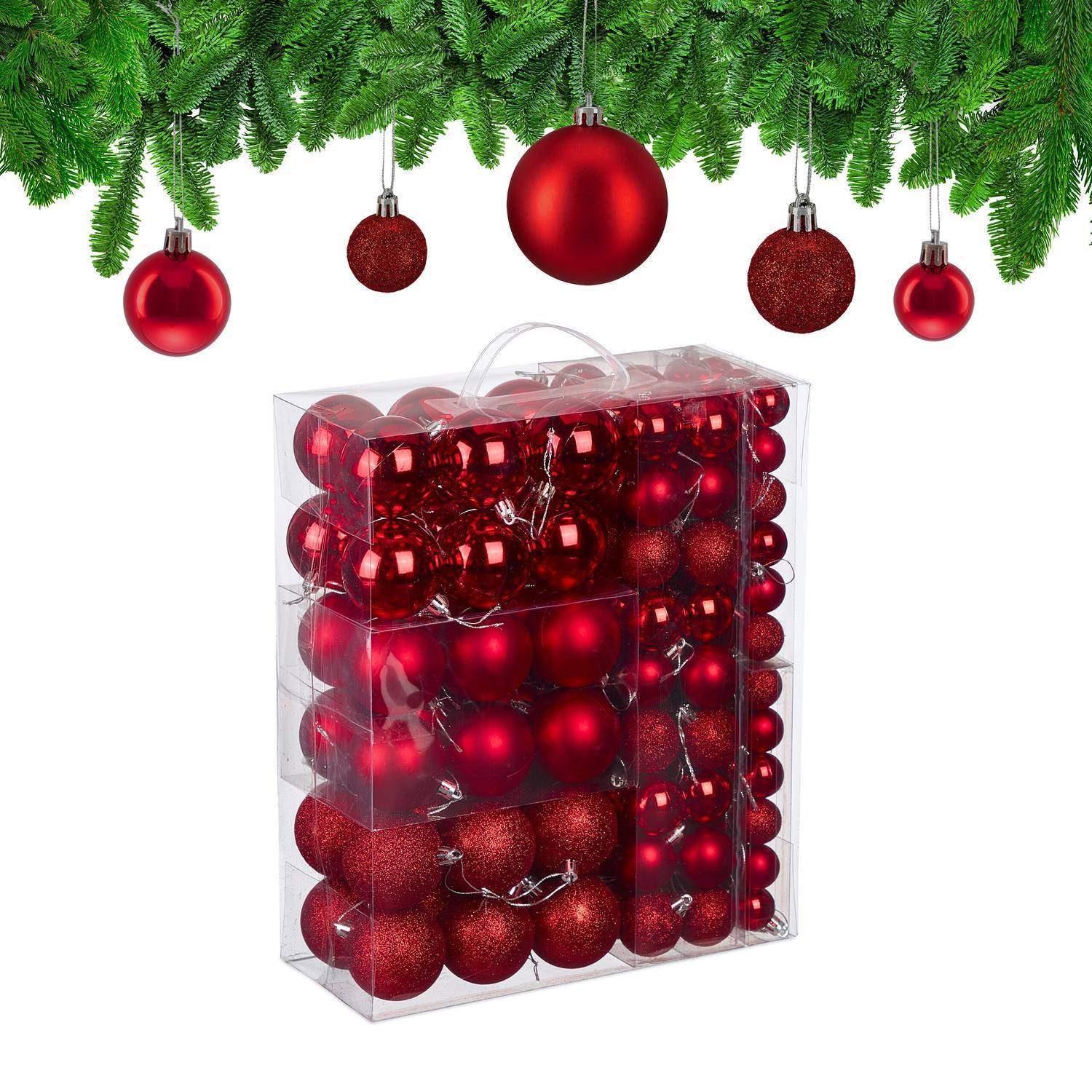 Dekorative juletræskugler i plast, 138 stk