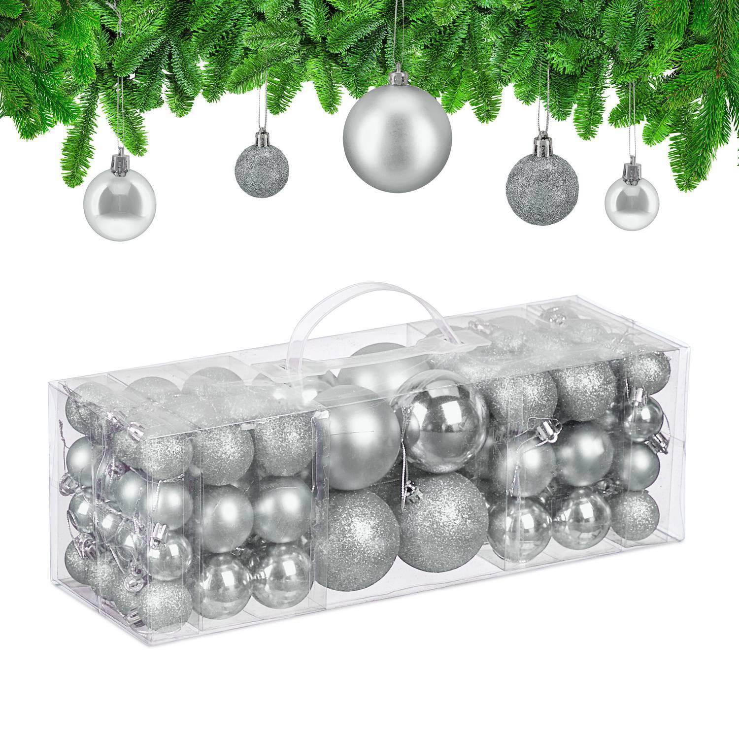 Dekorative juletræskugler i plast – sæt med 76 stk