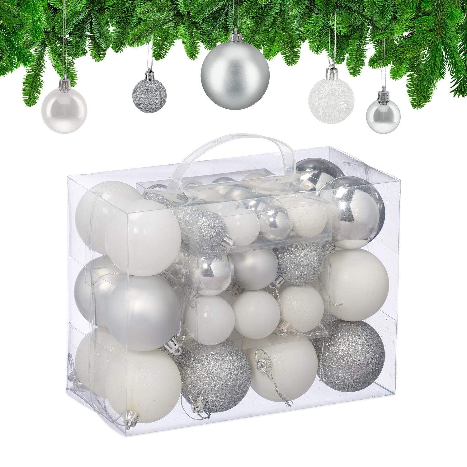 Silver & Vita Julgranskulor Set – Olika ytbehandlingar | Hem & Hobby | Pryloteket