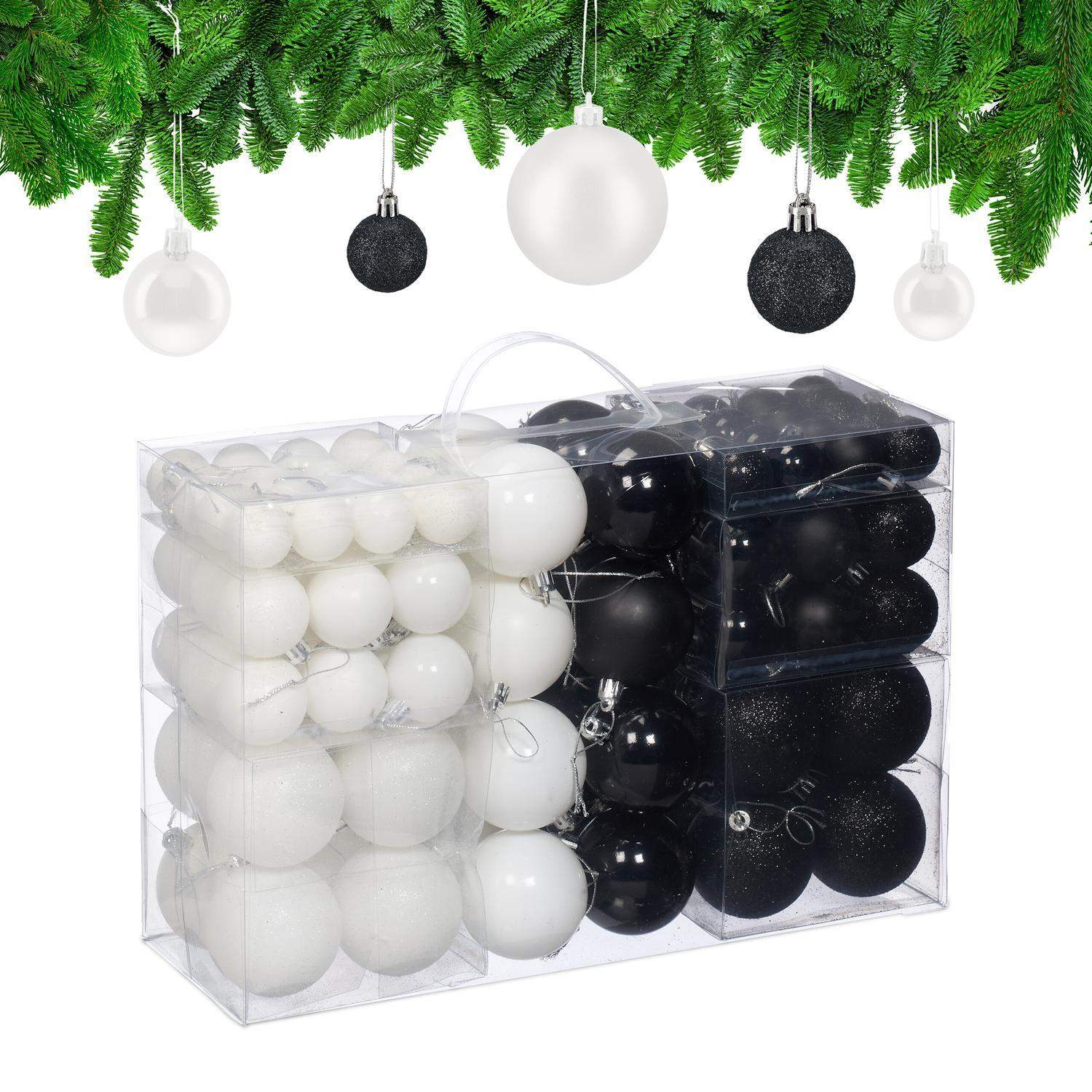 Set med svarta och vita julgranskulor – olika ytbehandlingar | Hem & Hobby | Pryloteket