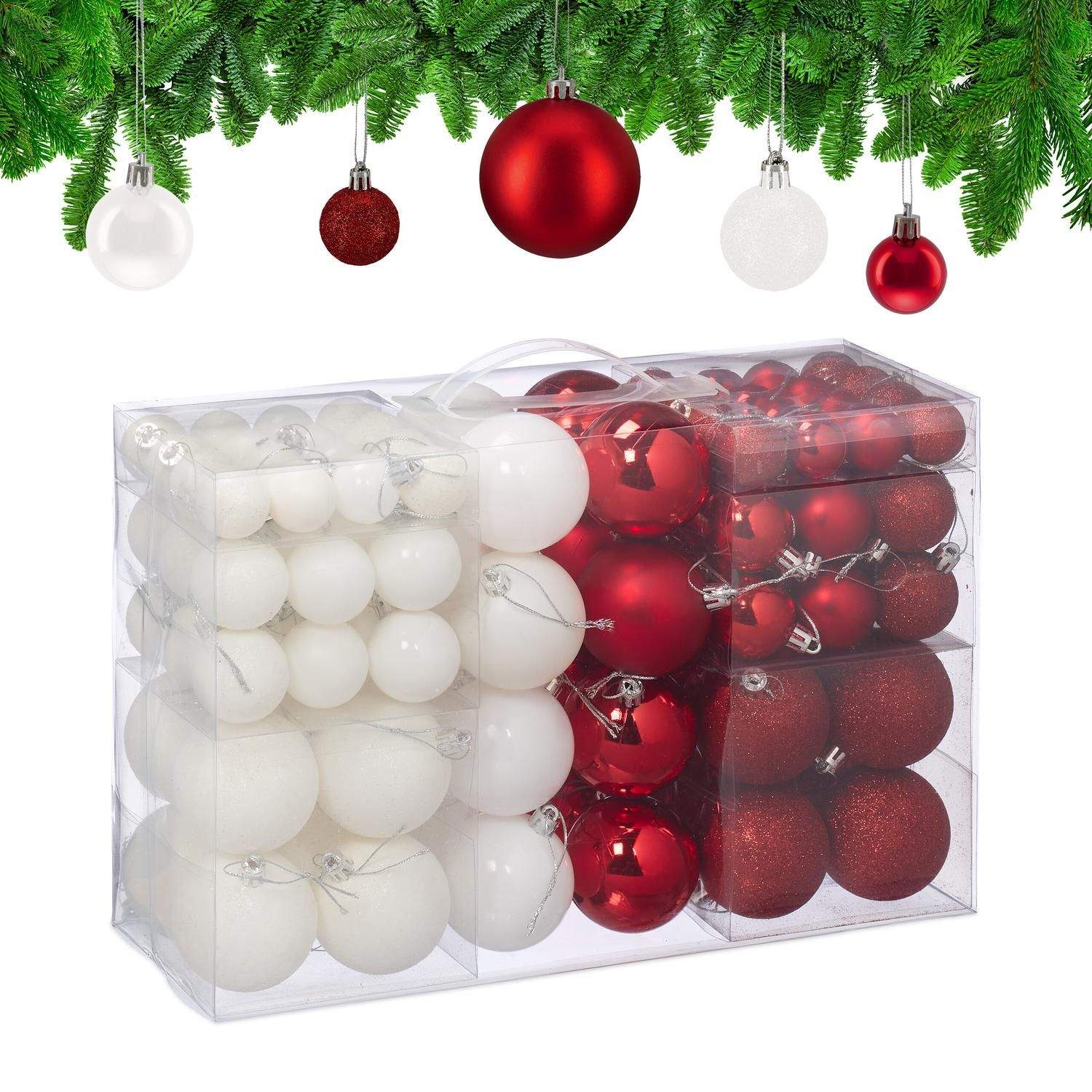 Sæt med røde og hvide juletræer – mat, blank, glitrende