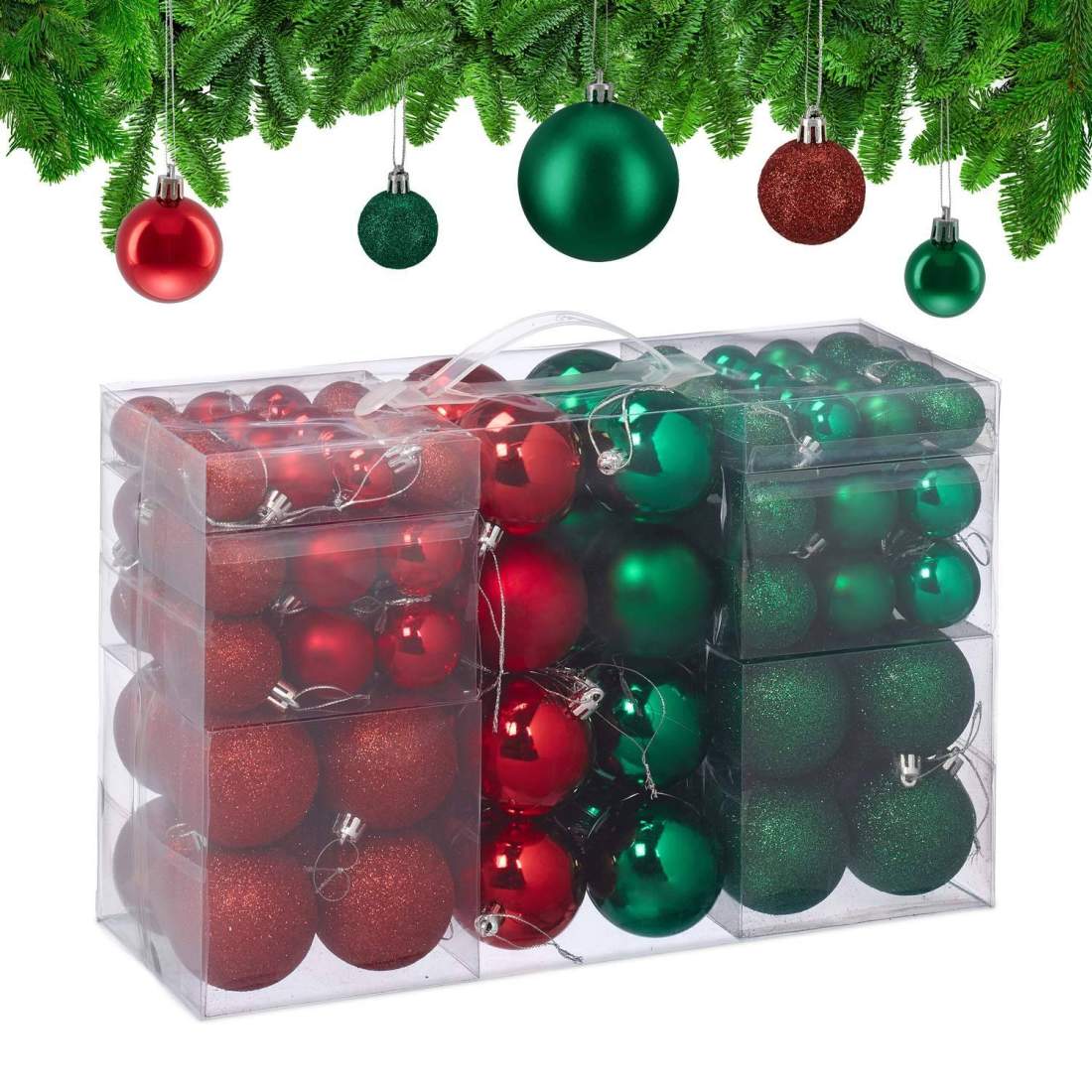 Set med julgranskulor – röd och grön, olika finish | Hem & Hobby | Pryloteket