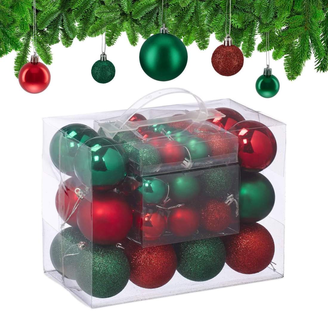 Set med julgranskulor – röd och grön, olika finish | Hem & Hobby | Pryloteket