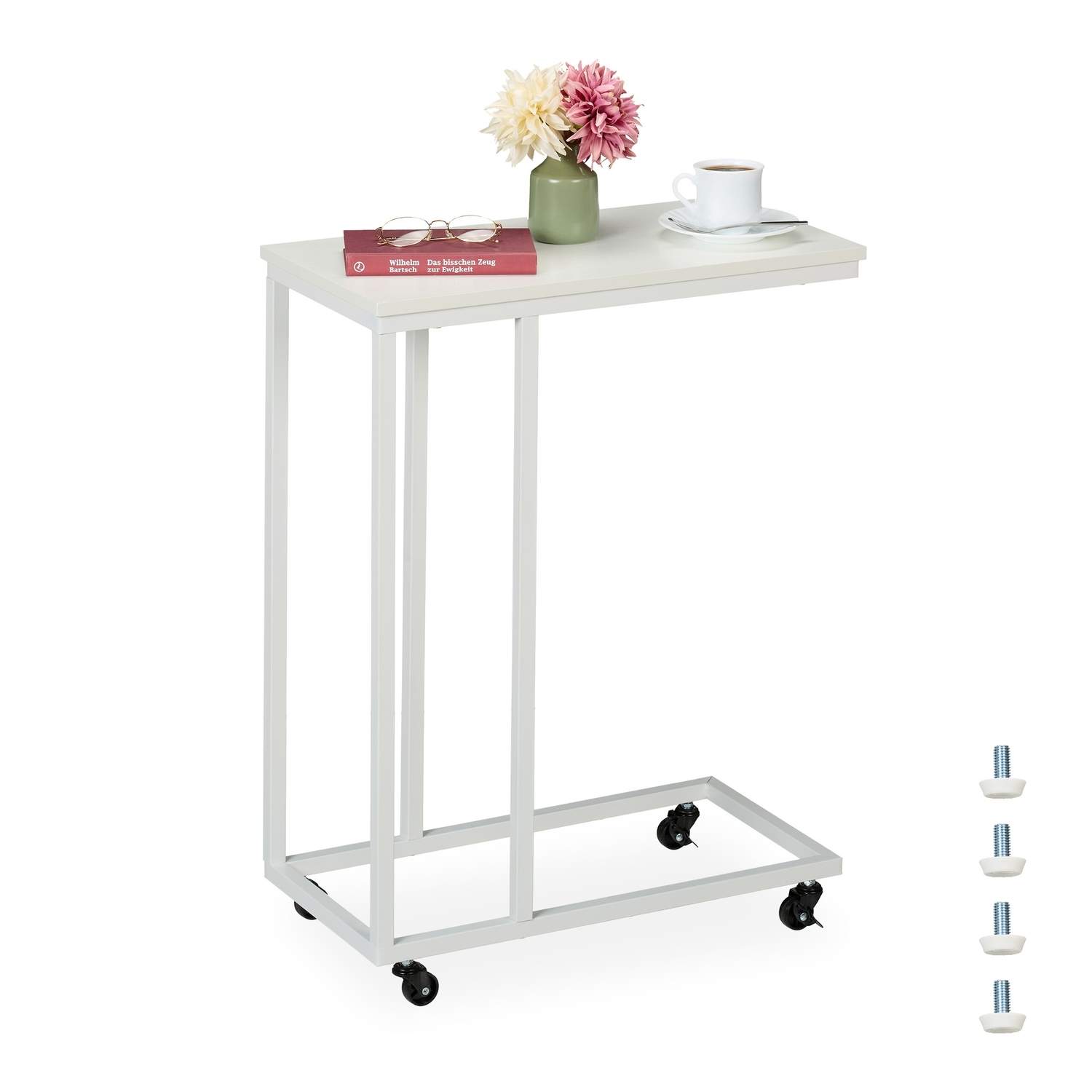 C-formet sidebord med hjul – Metal & MDF