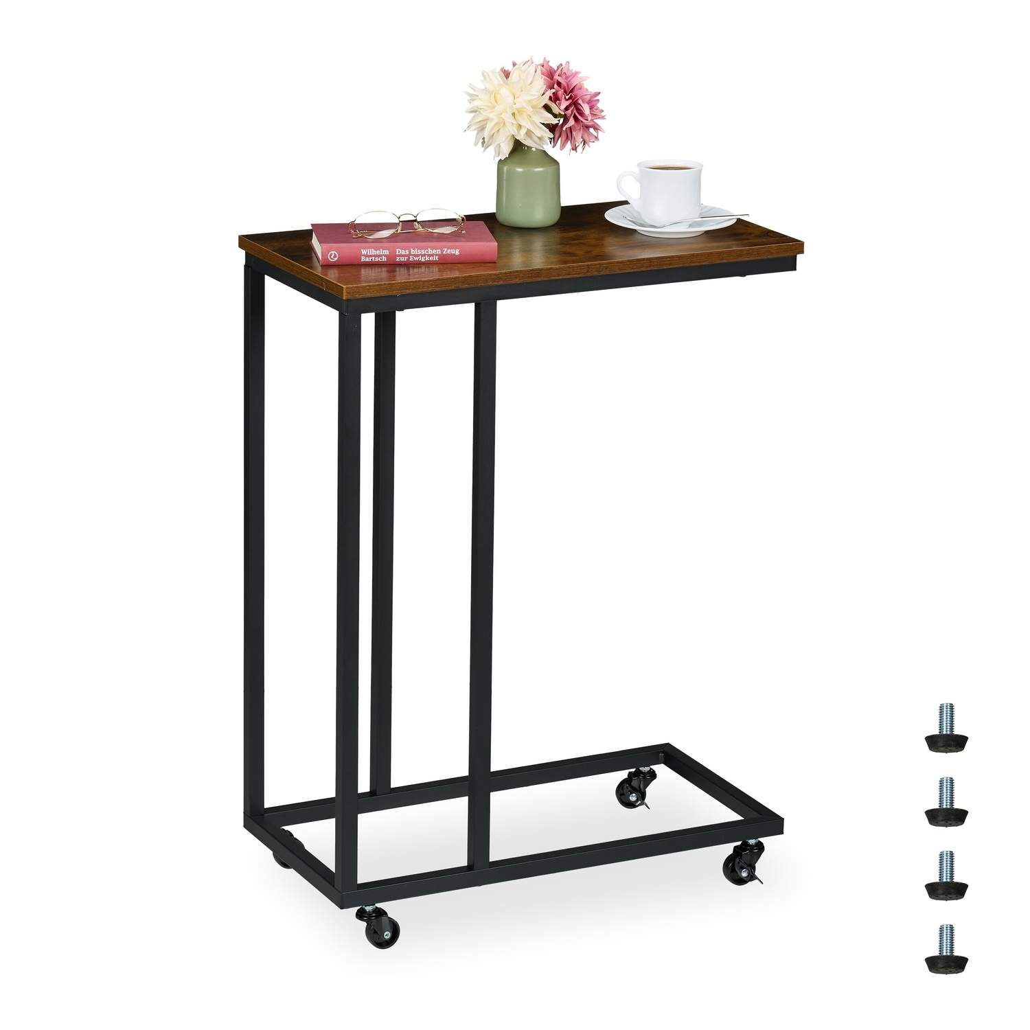 C-formet sidebord med hjul – Metal & MDF