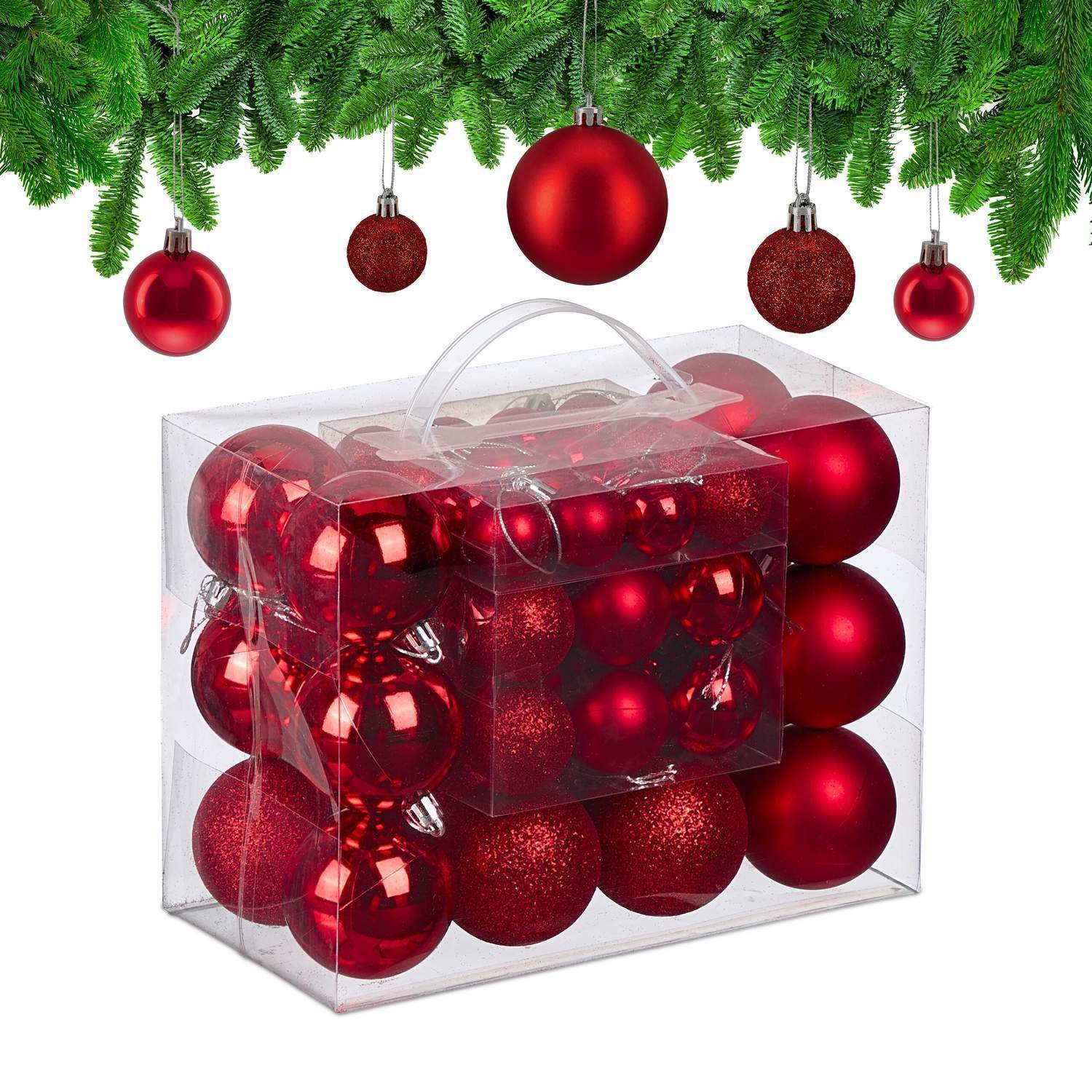 Dekorative juletræskugler i plast, sæt med 50 stk