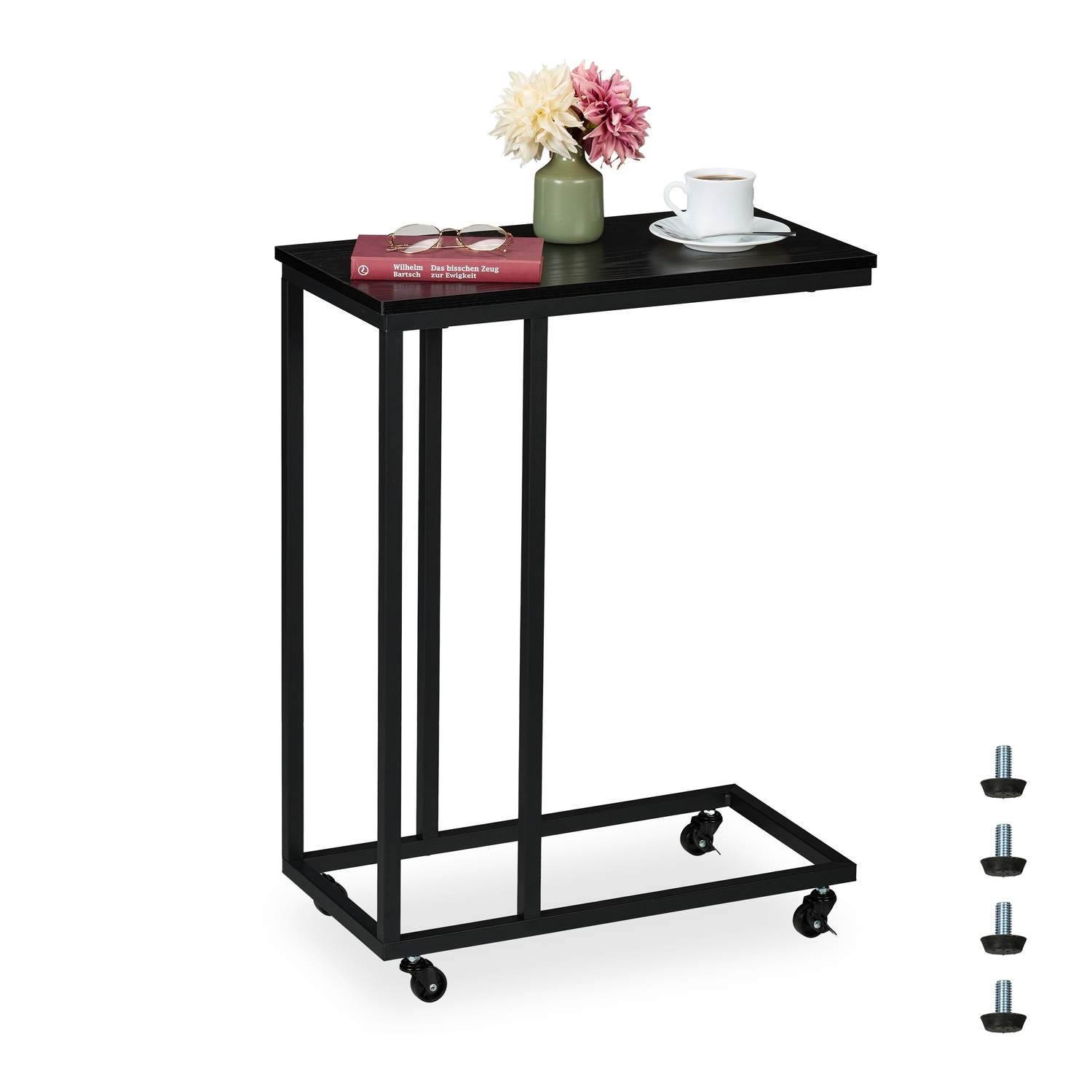 C-formet sidebord med hjul – Metal & MDF