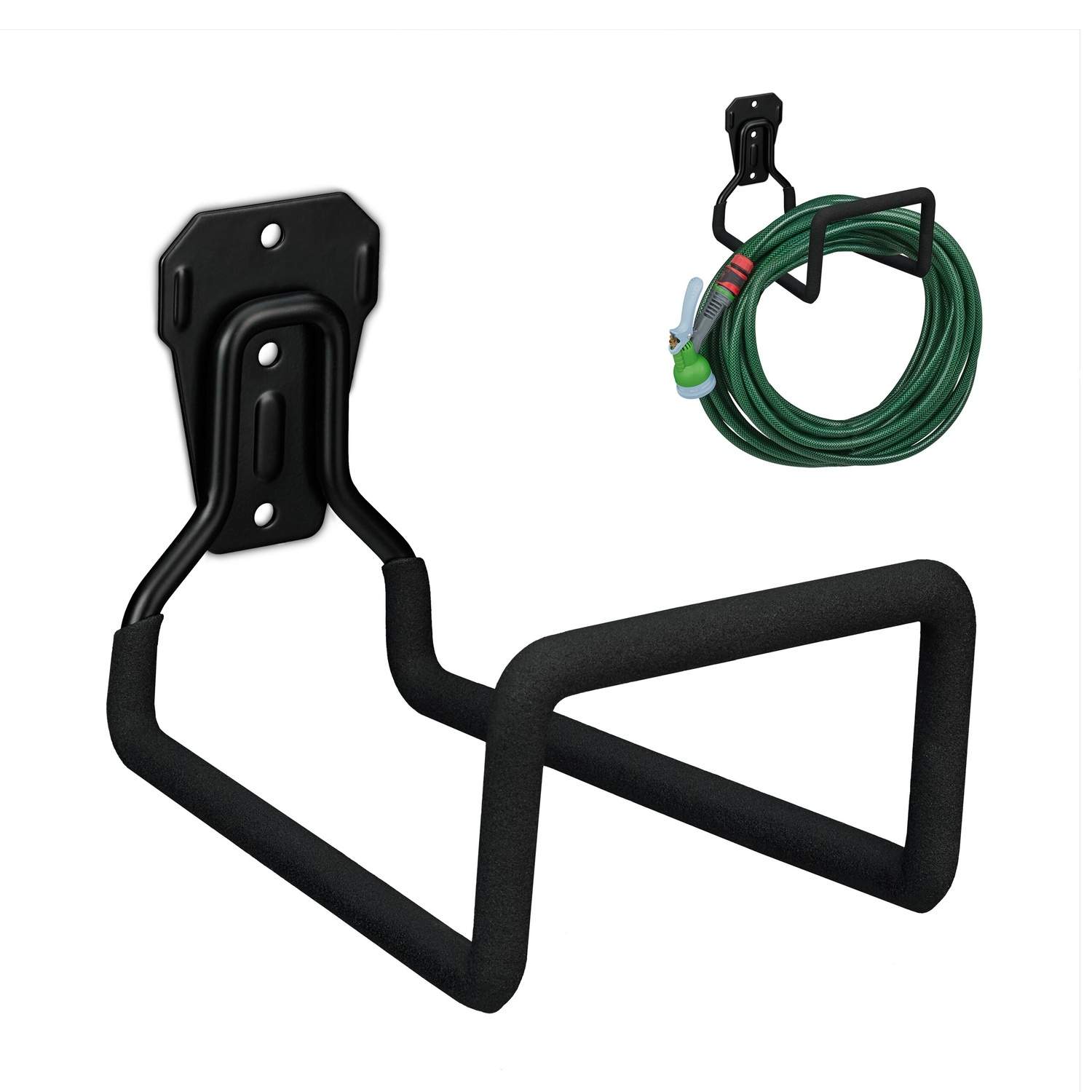 Sort vægmonteret stålslangeholder – skridsikker, pladsbesparende