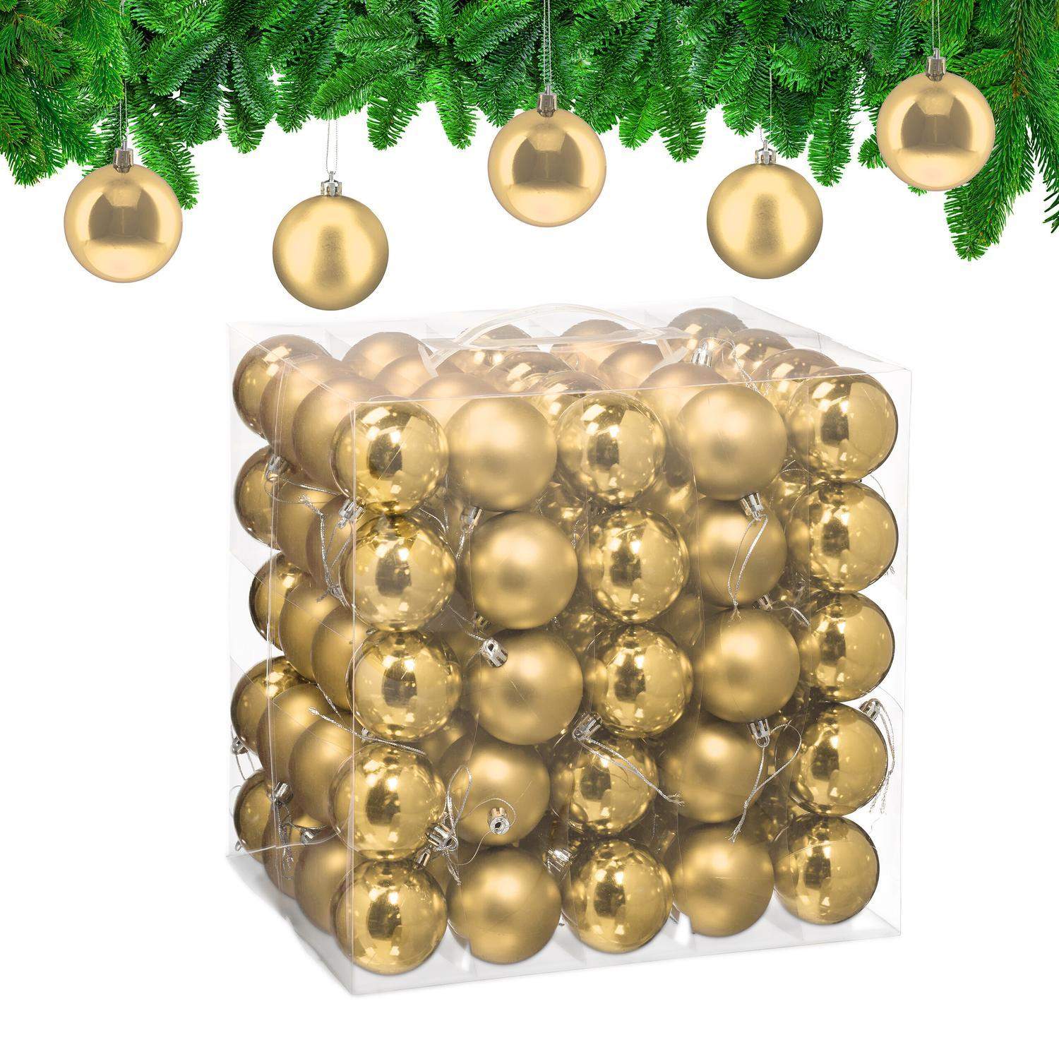Sæt med juletræskugler – 100 skinnende ornamenter med bånd