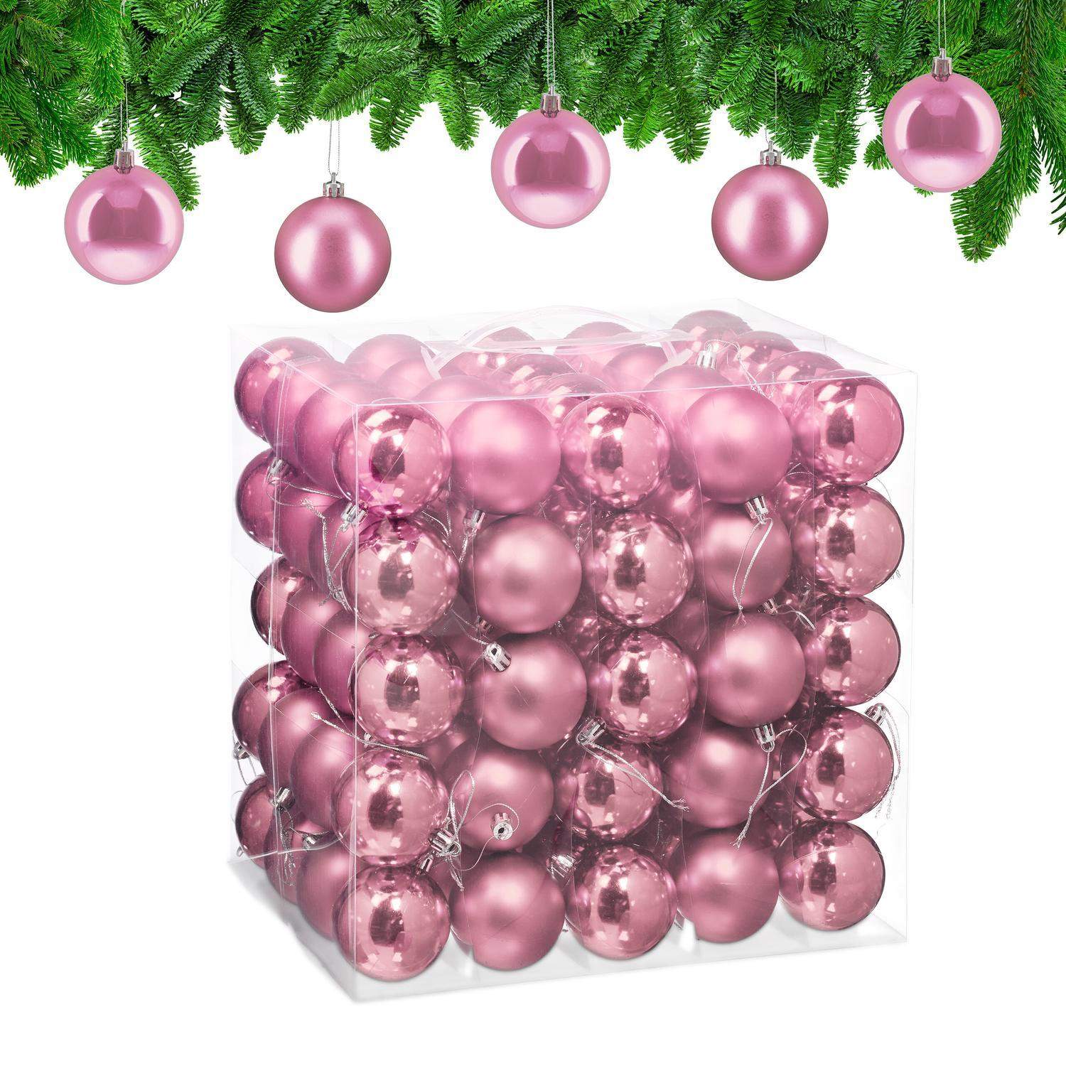 Sæt med juletræskugler – 100 skinnende ornamenter med bånd