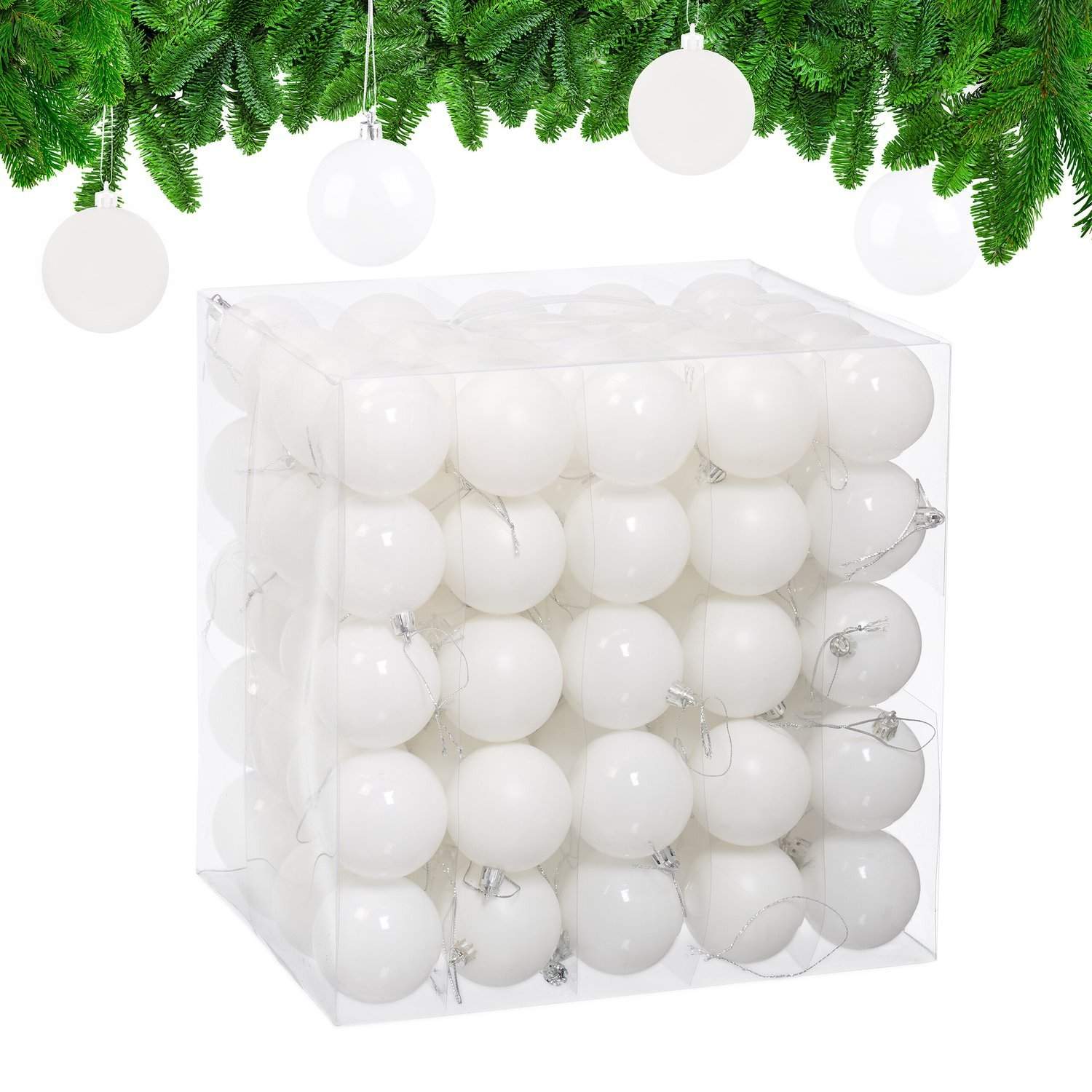 Sæt med juletræskugler – 100 skinnende ornamenter med bånd