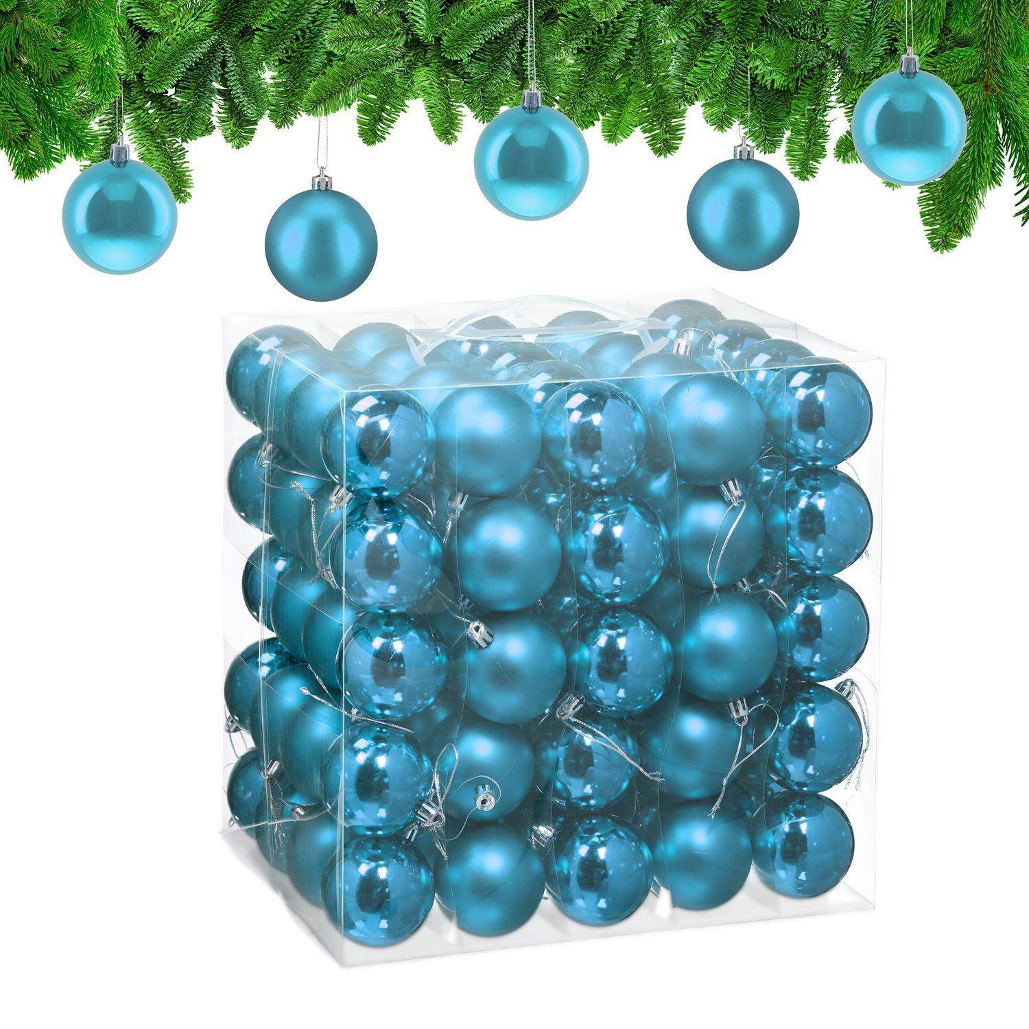 Sæt med juletræskugler – 100 skinnende ornamenter med bånd