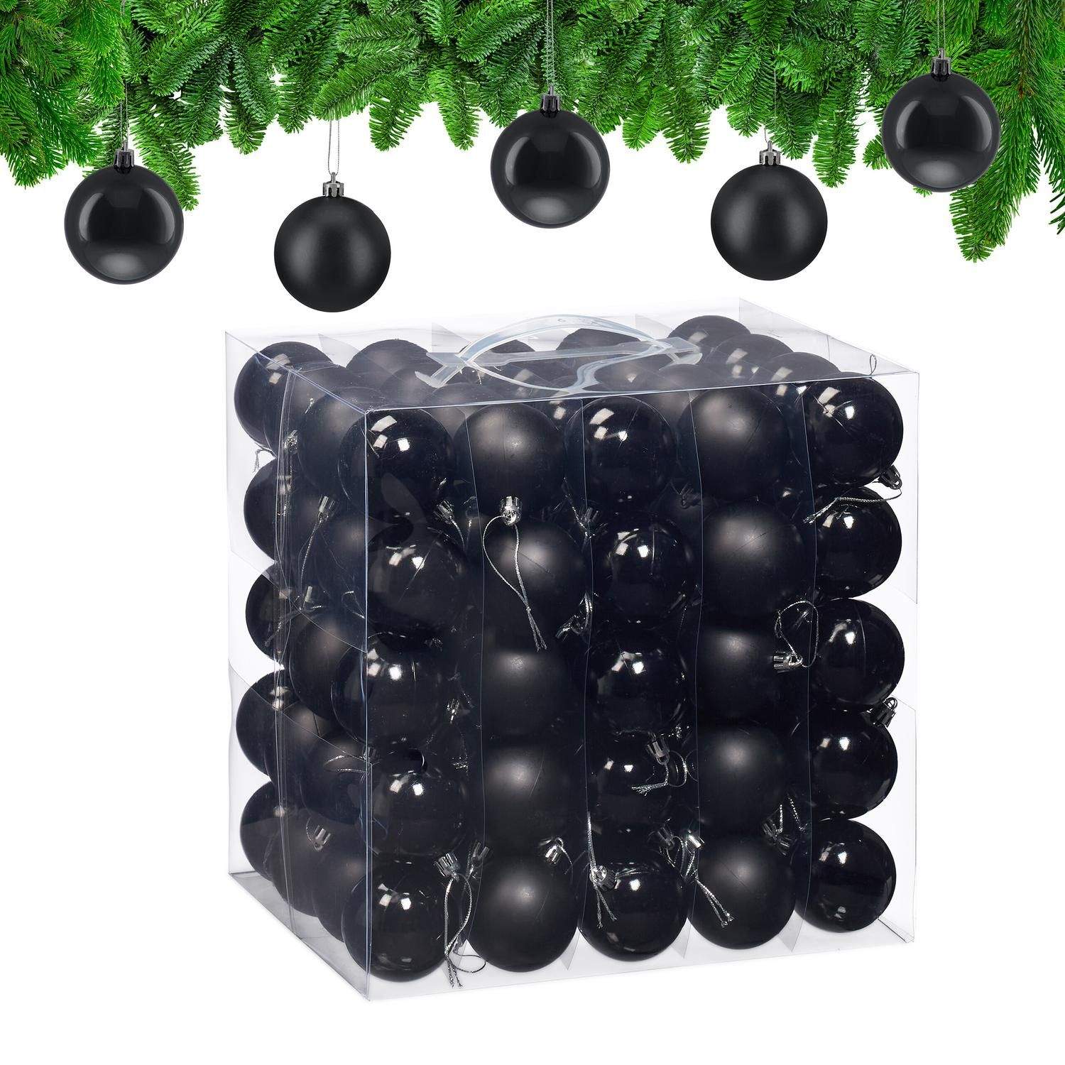 Sæt med juletræskugler – 100 skinnende ornamenter med bånd