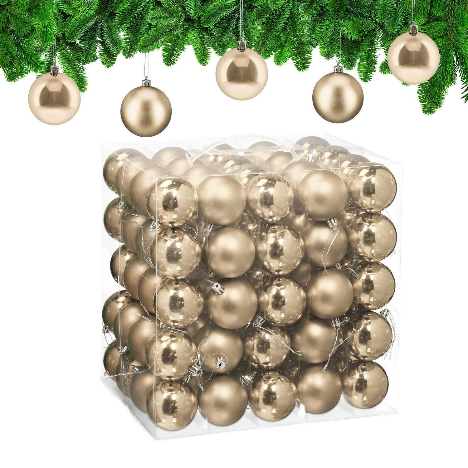 Sæt med juletræskugler – 100 skinnende ornamenter med bånd