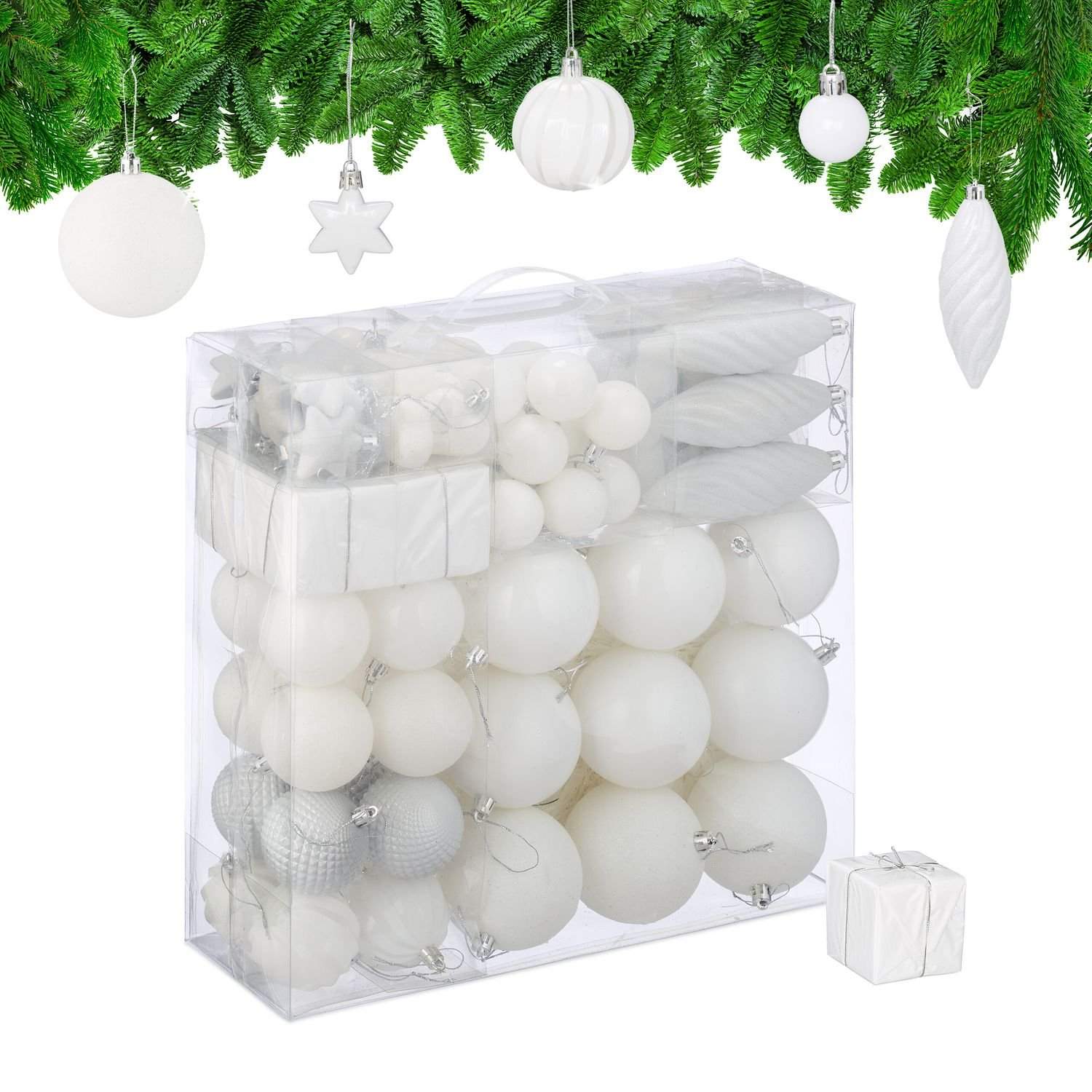 Julekugler sæt - 110 plastik træ ornamenter
