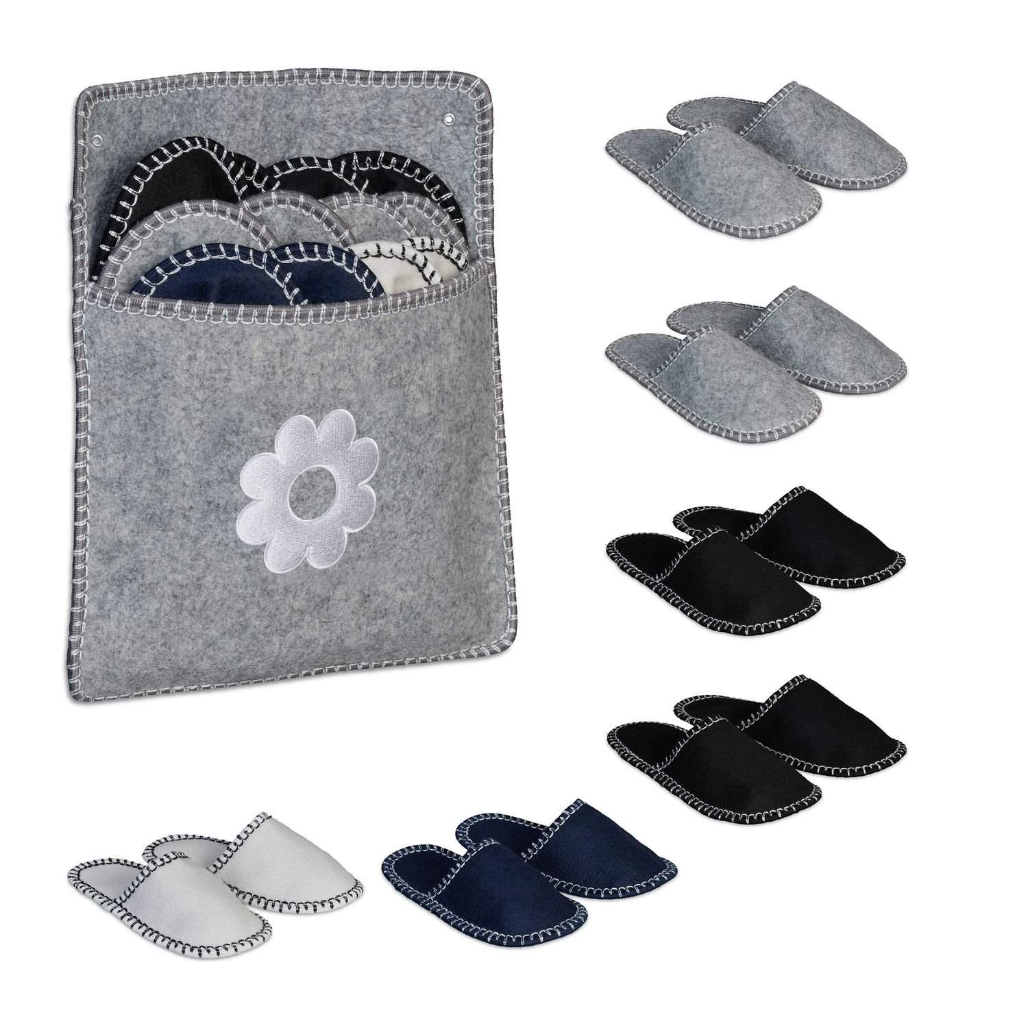 Filt gæstetøflersæt – skridsikker, unisex, 6 par