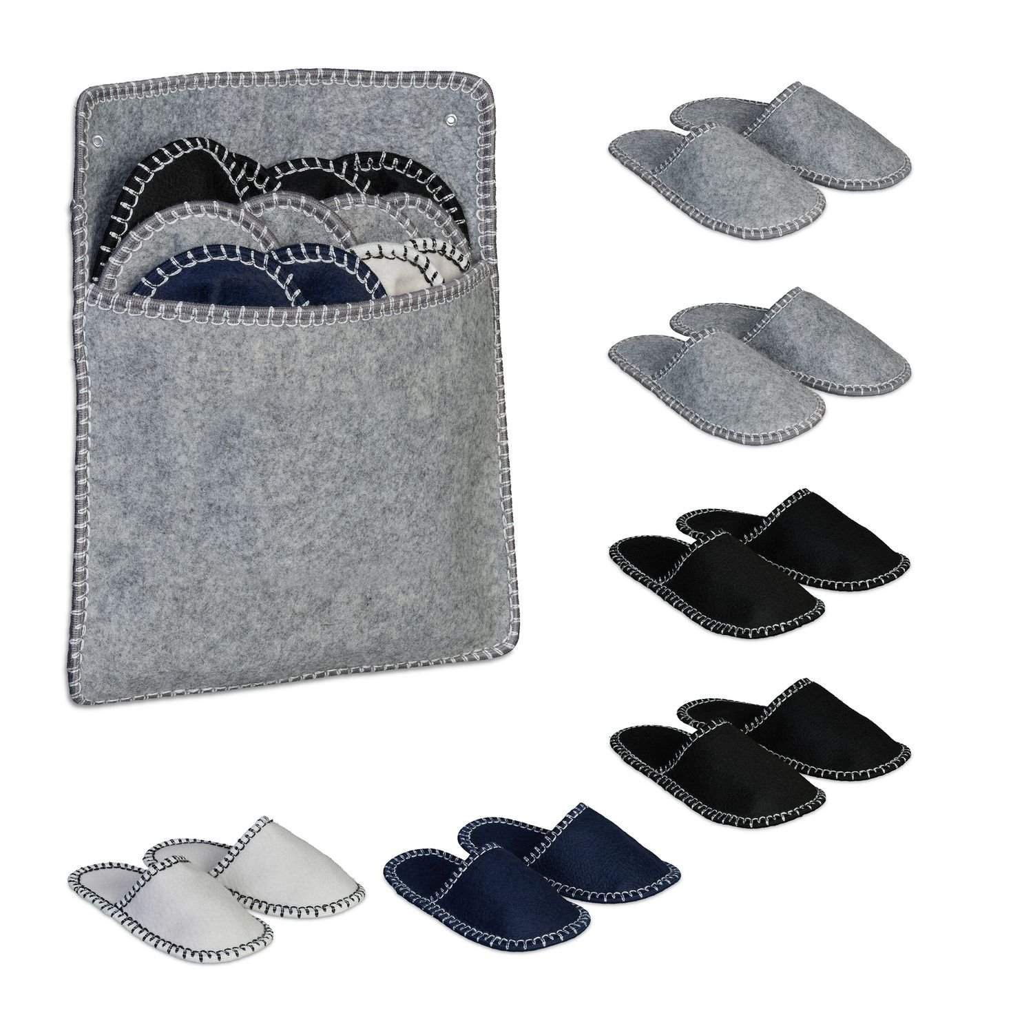 Filt gæstetøflersæt – skridsikker, unisex, 6 par