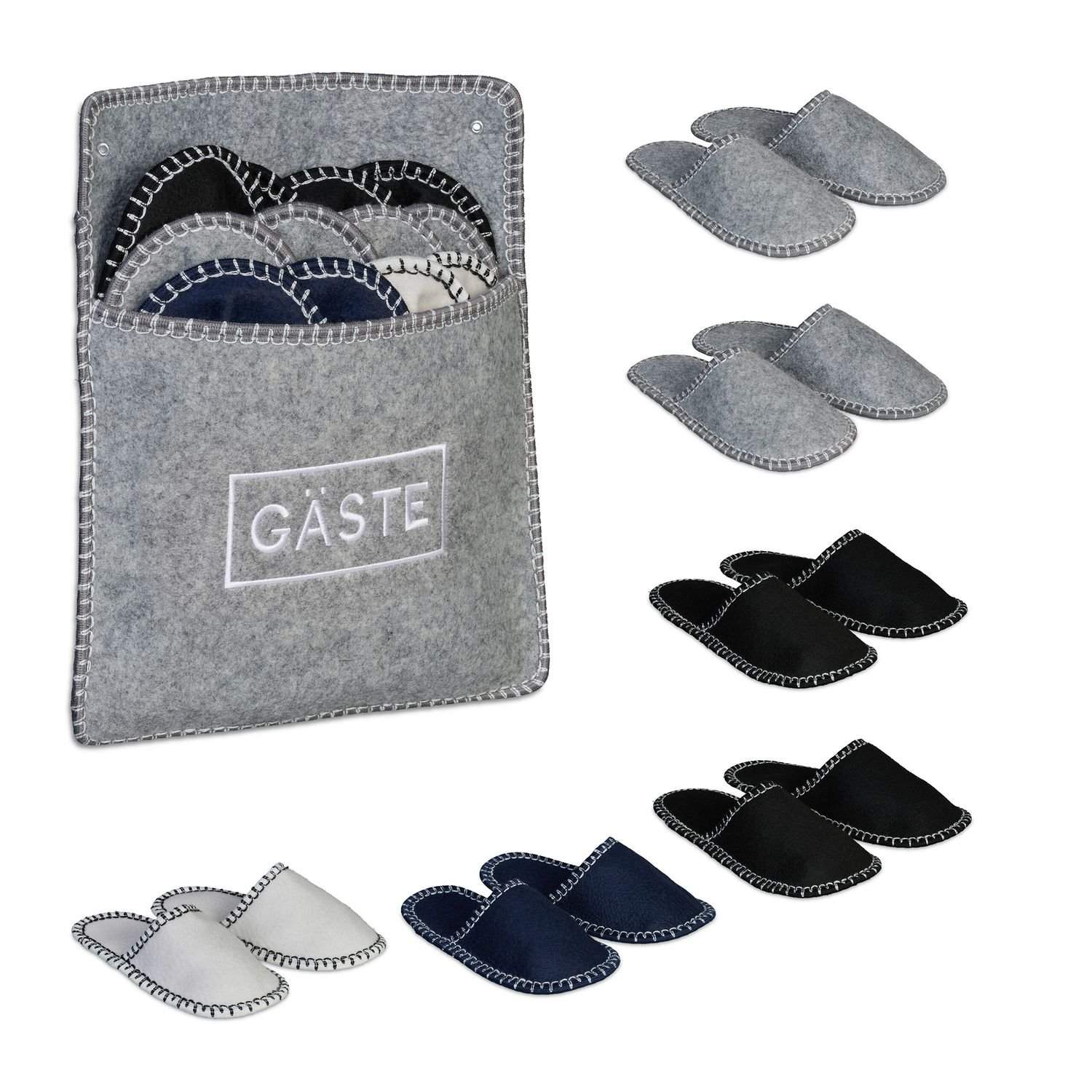 Filt gæstetøflersæt – skridsikker, unisex, 6 par