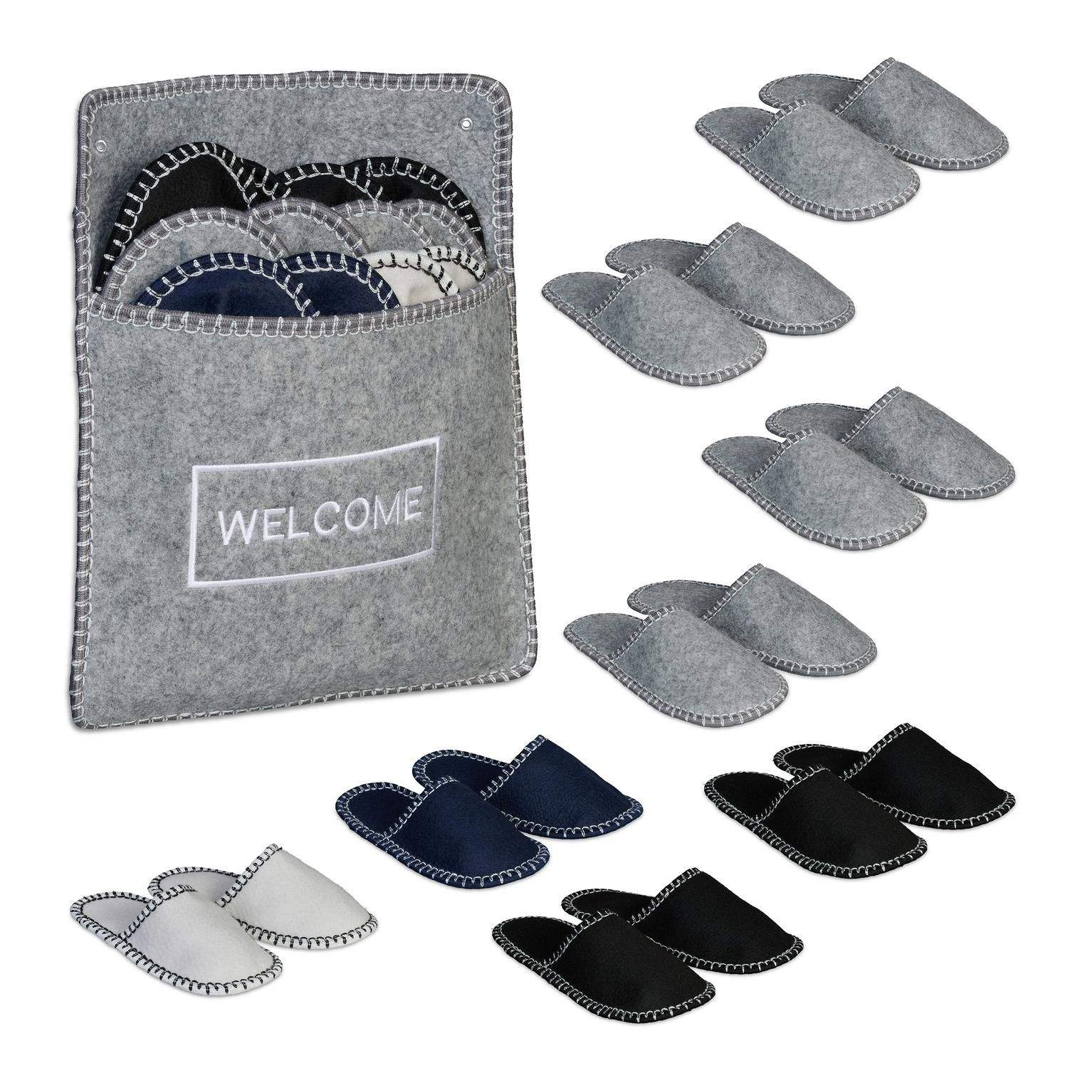 Filt gæstetøflersæt – skridsikker, unisex, 6 par