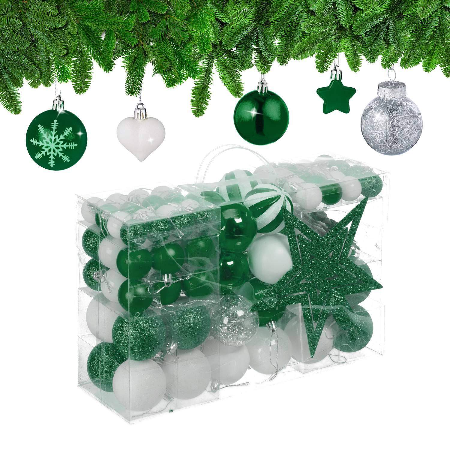 Sæt med juletræspynt – 101 plastkugler