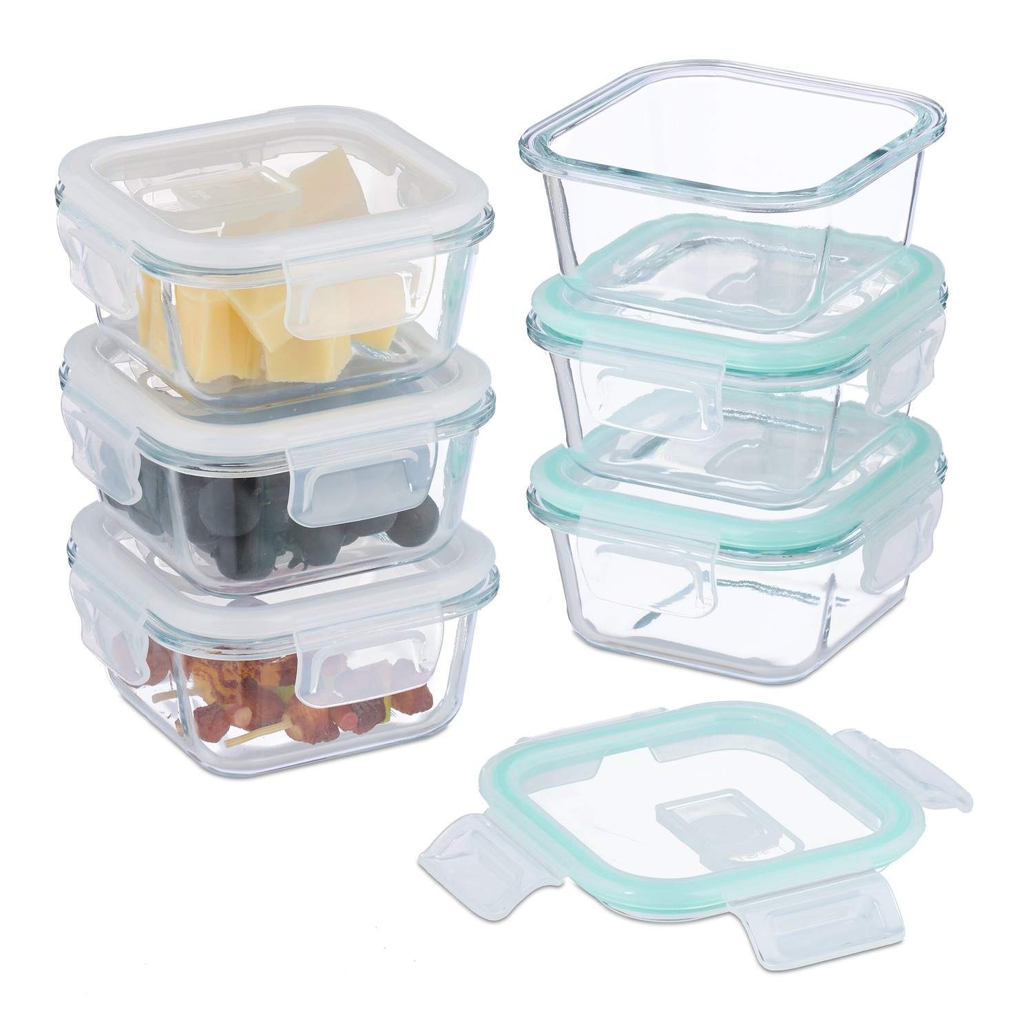 Fødevareopbevaringsbeholdere i glas med lufttætte låg, sæt med 3