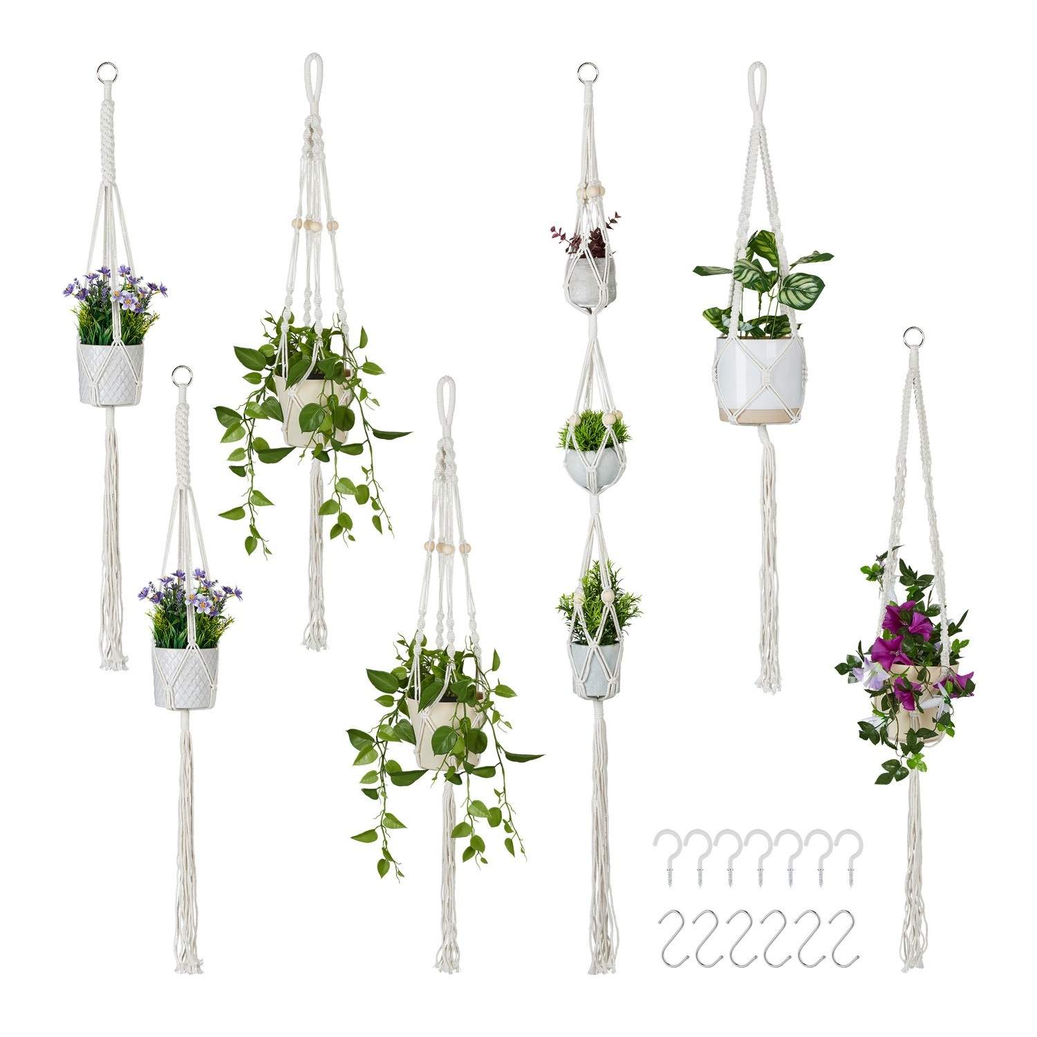 Macramé Plant Hanger Sæt – 7 stykker, Boho Style