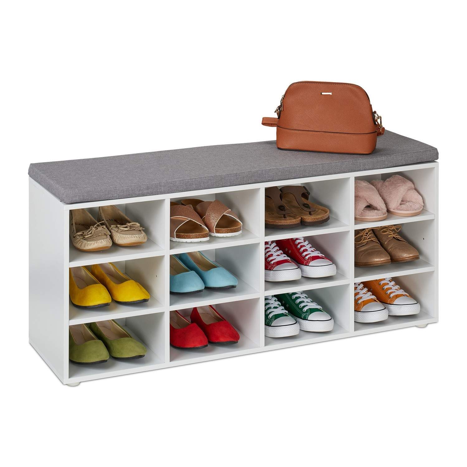 Skoopbevaringsbænk med polstret sæde – moderne design