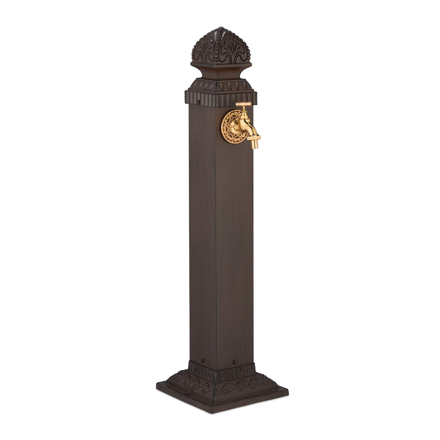 Antik metalhavefontæne med gylden hane – 81 cm