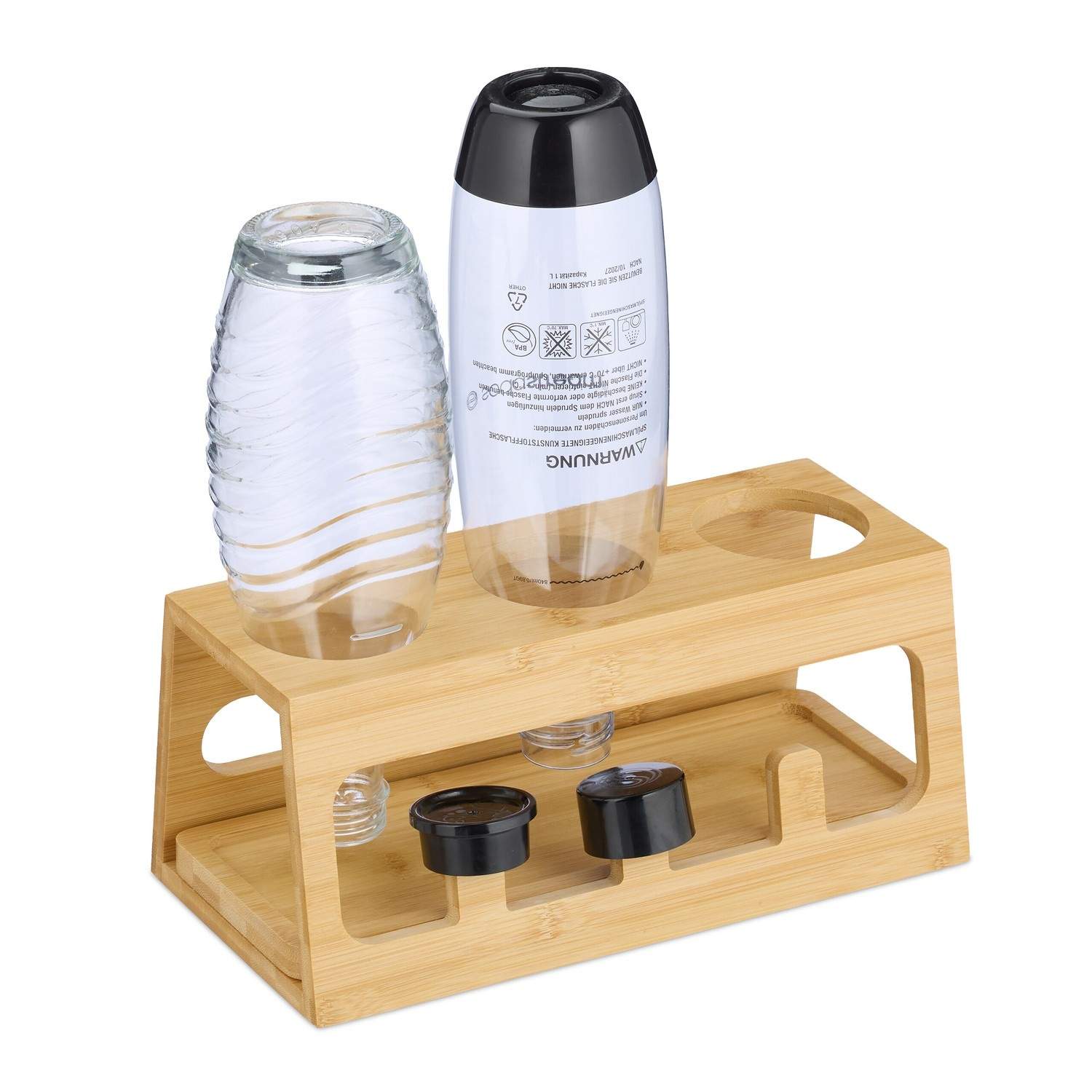 Bambusflasketørrestativ – Holder 3 flasker med bakke