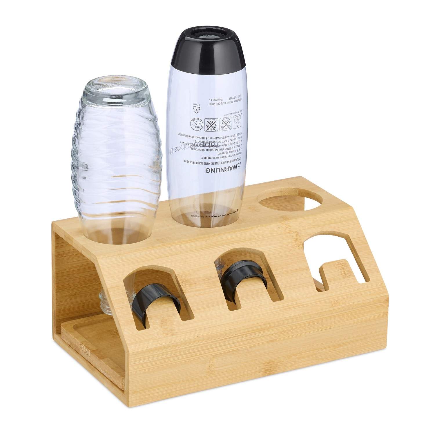 Bambusflasketørrestativ – Holder 3 flasker med drypbakke