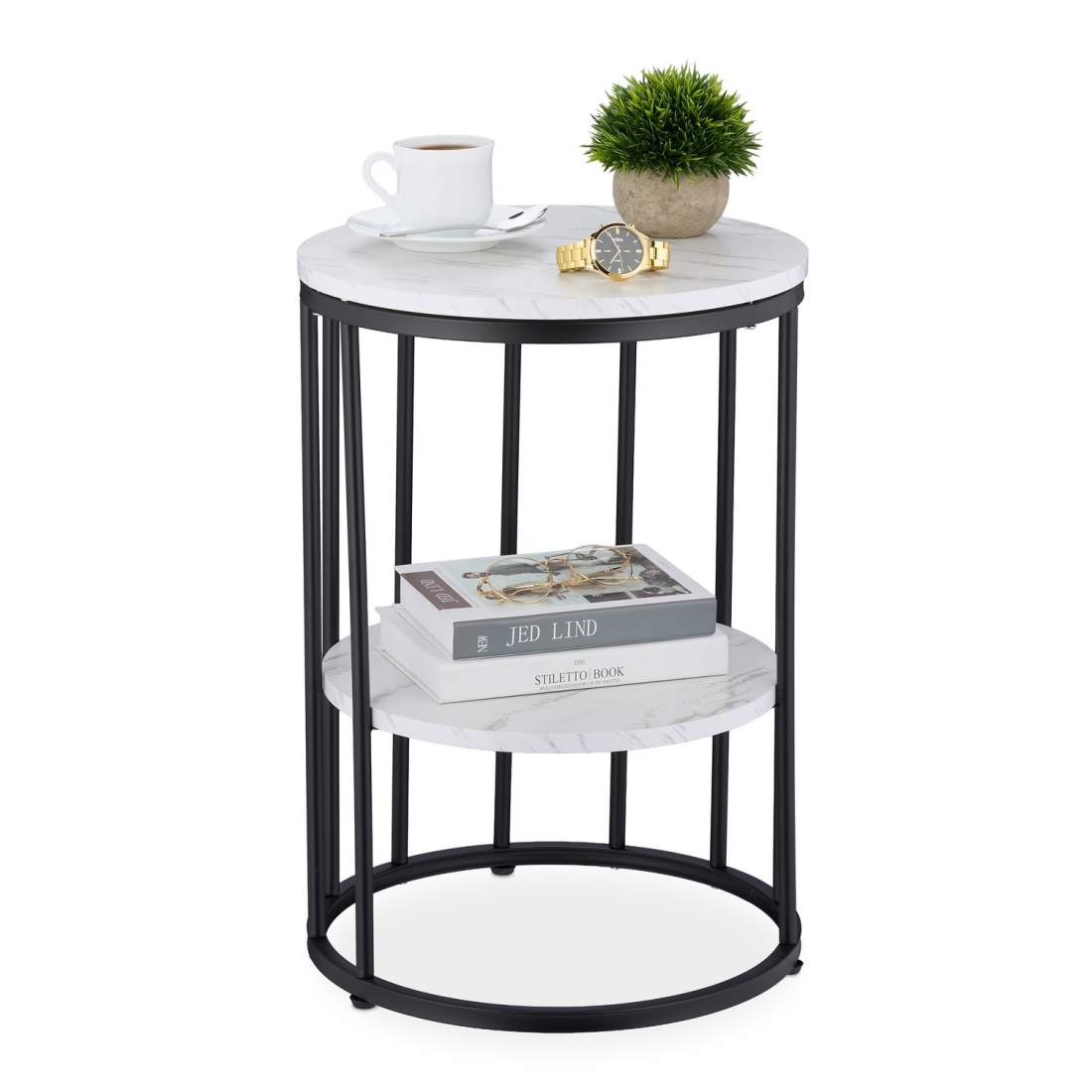 Runt sidobord med marmorlook – 2 nivåer | Hem & Hobby | Pryloteket