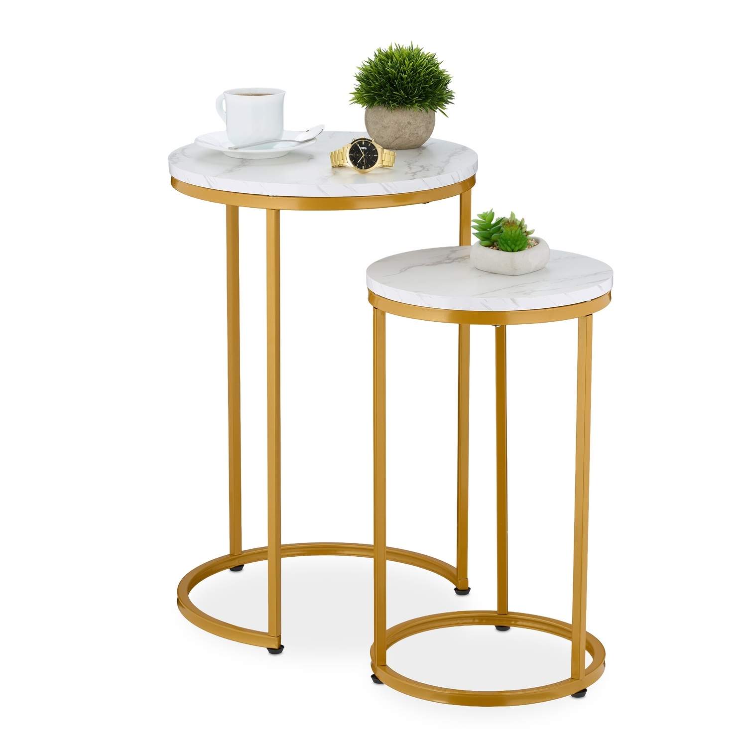 Indlejringsborde i marmorlook – sæt med 2 metalben