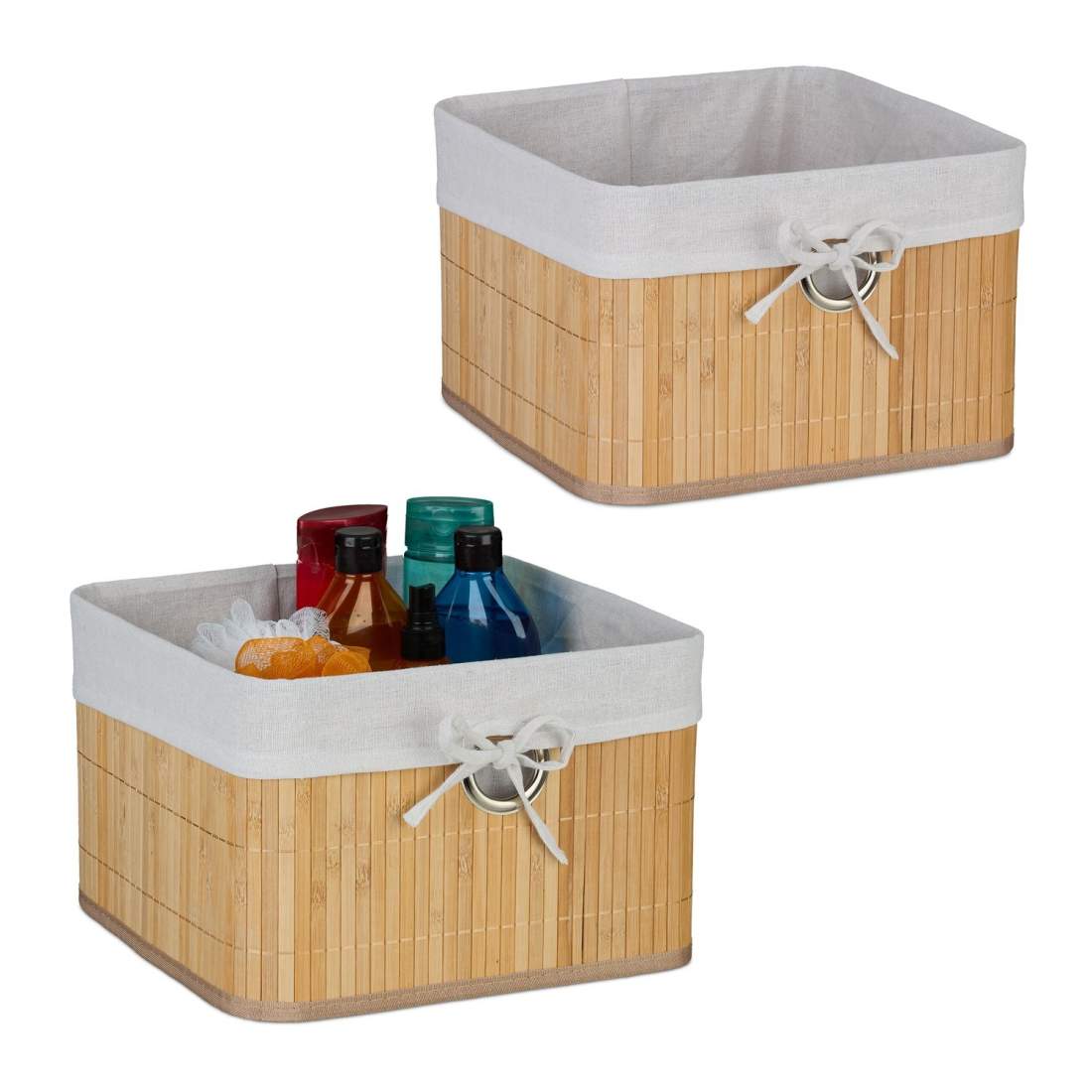 Förvaringskorgar i bambu – set om 3 med tygfoder | Hem & Hobby | Pryloteket