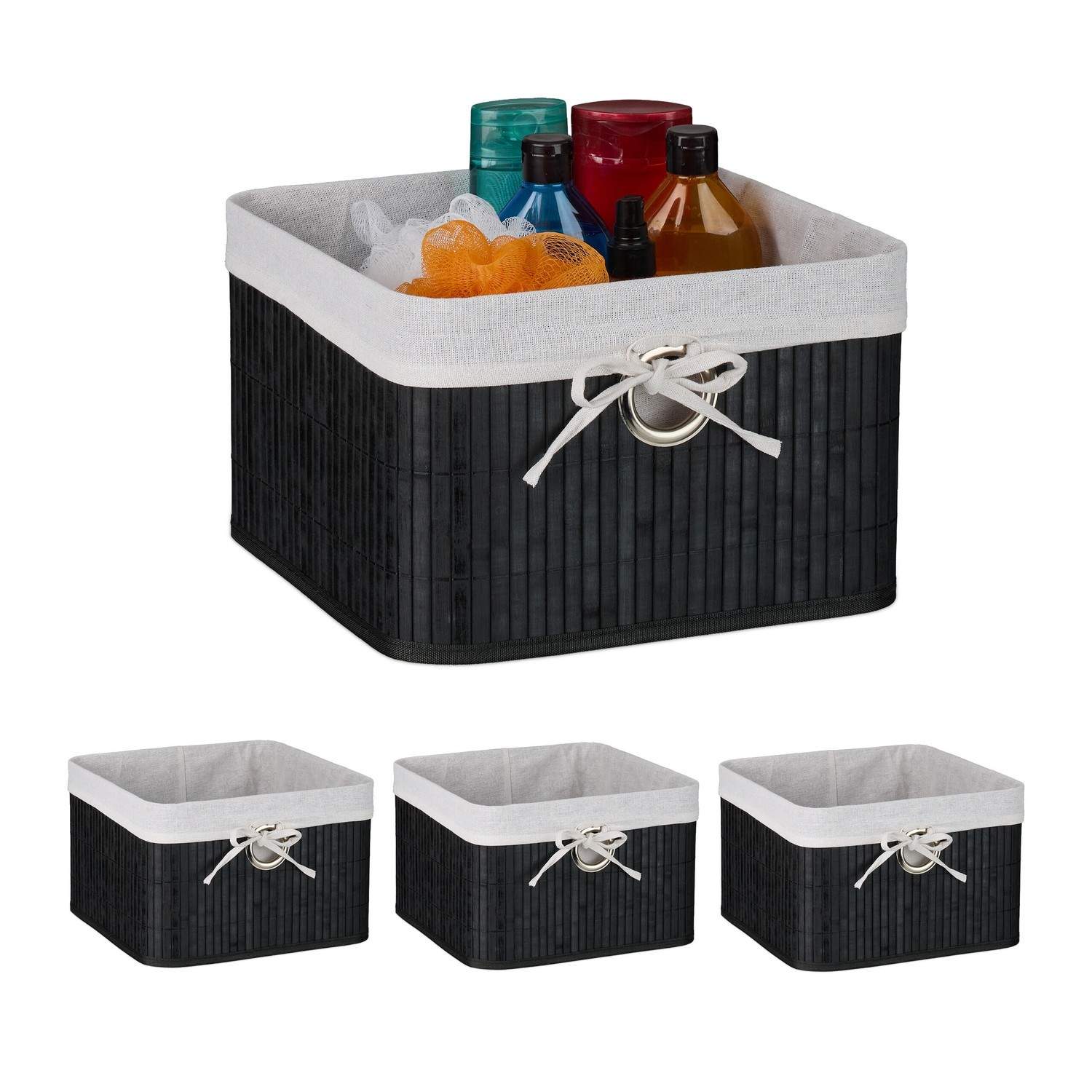 Förvaringskorgar i bambu – set om 3 med tygfoder | Hem & Hobby | Pryloteket