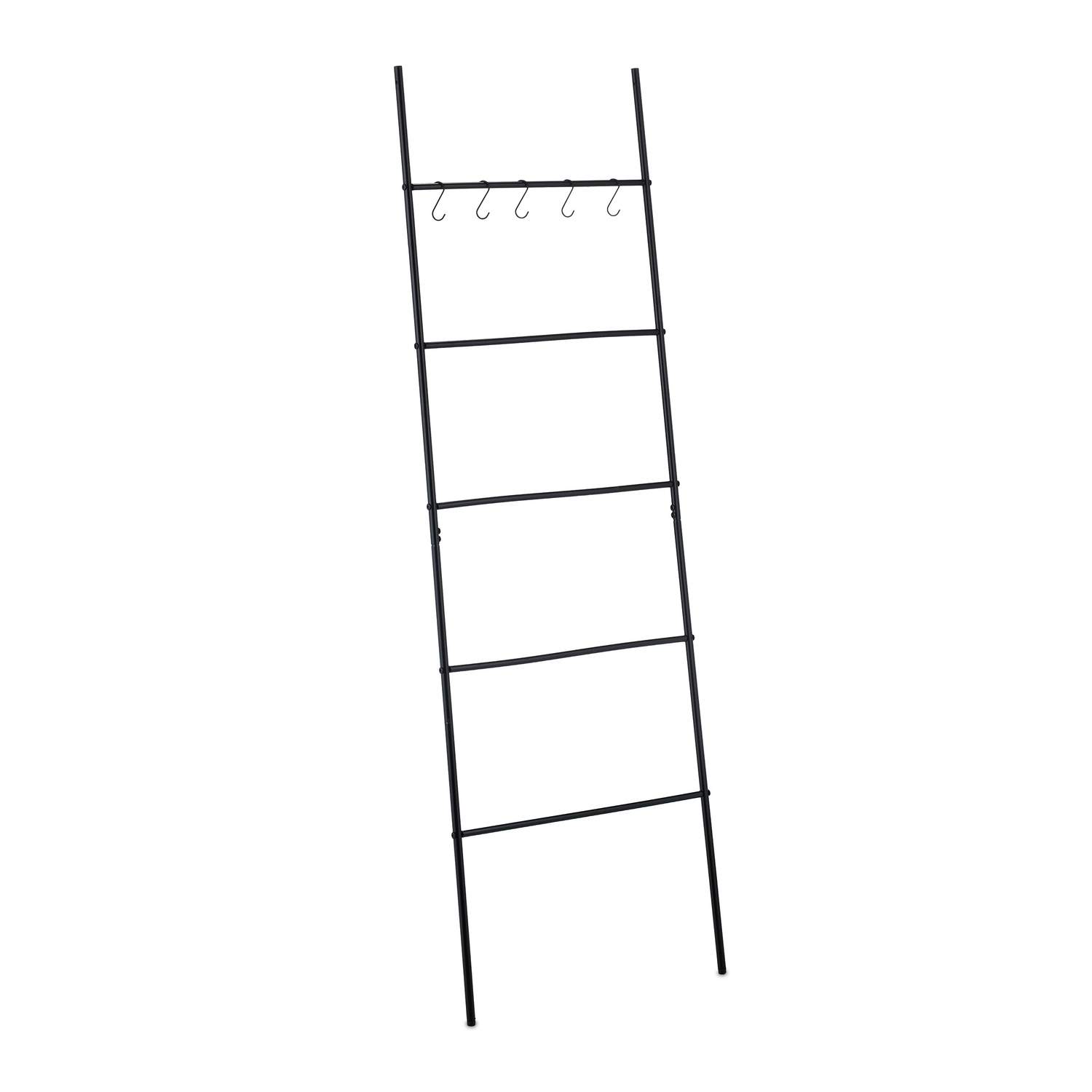 Sort metal håndklædestigestativ – 5 trin, 5 kroge