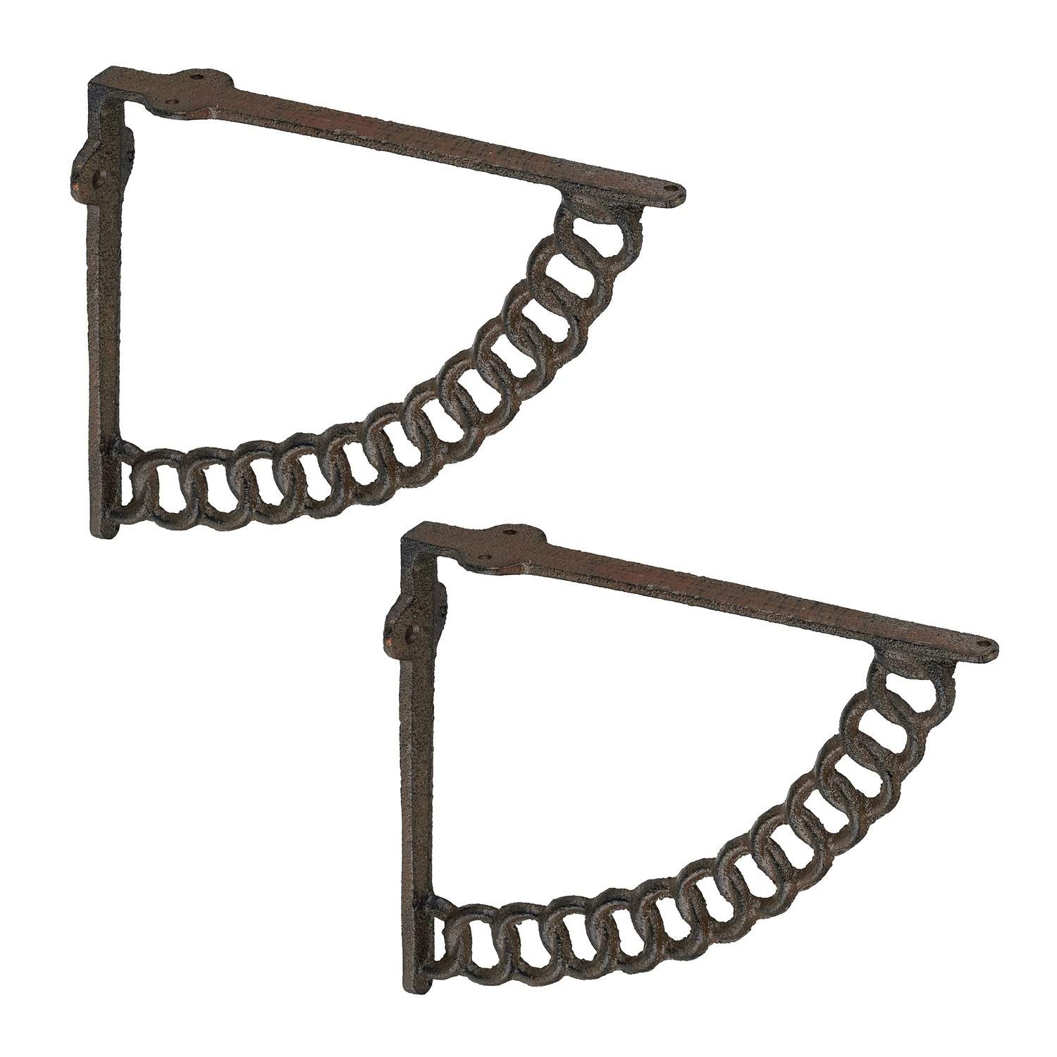 Antikke støbejernshyldebeslag, kædedesign, sæt med 2