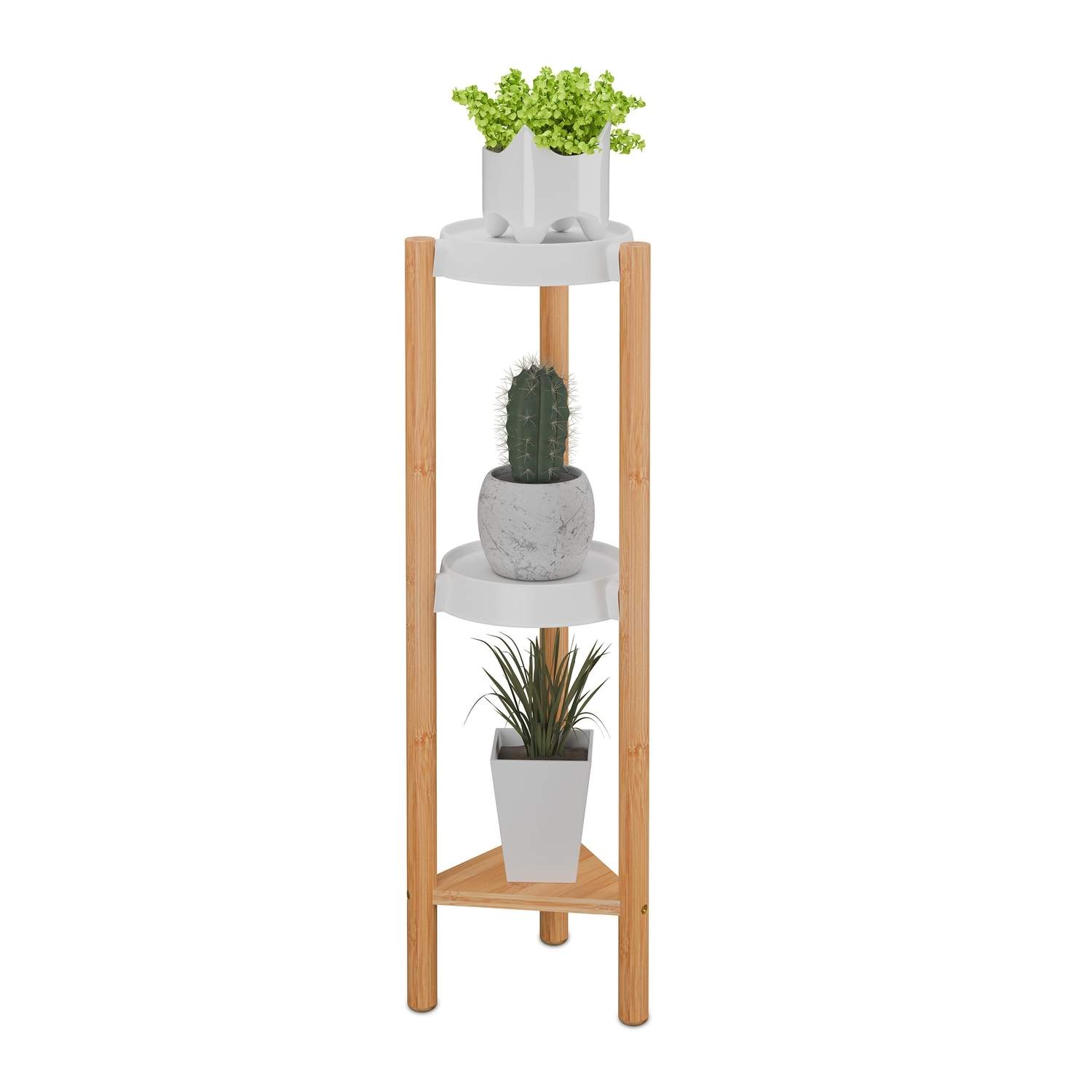 Bambus og plast indendørs plantestativ – stor displayhylde