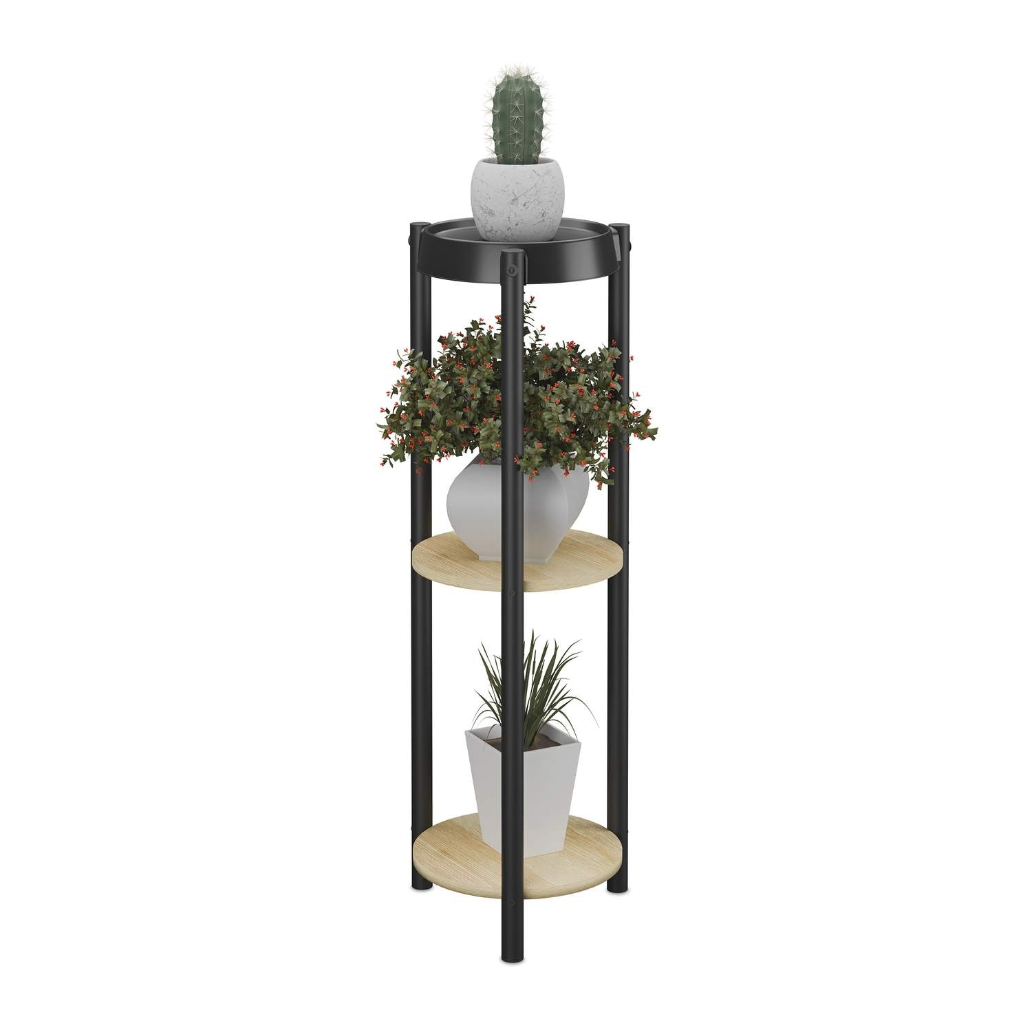 3-tiers rundt metal plantestander – stilfuldt indendørs display