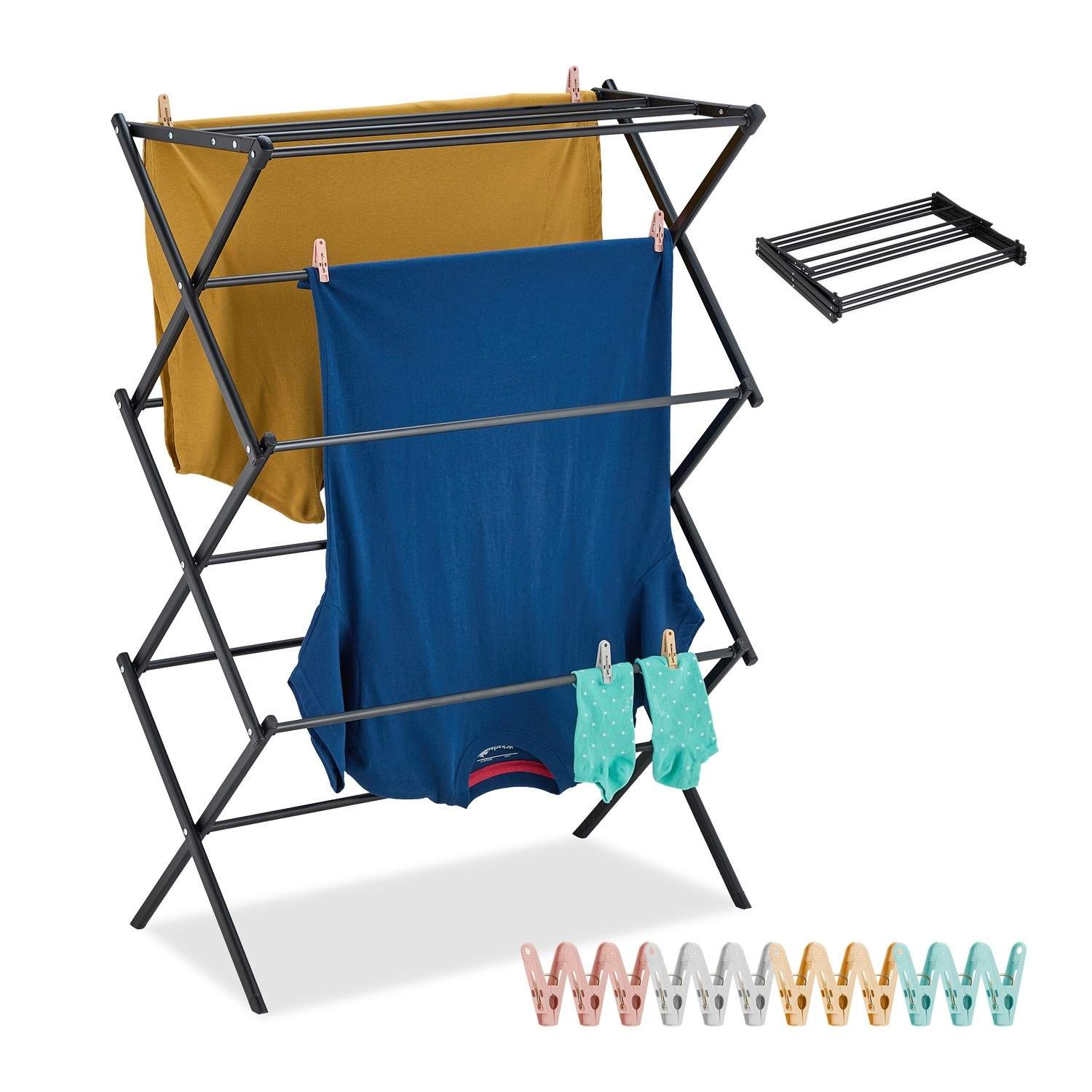 Sammenfoldelig tøjlufter med 6 etager – pladsbesparende tørrestativ