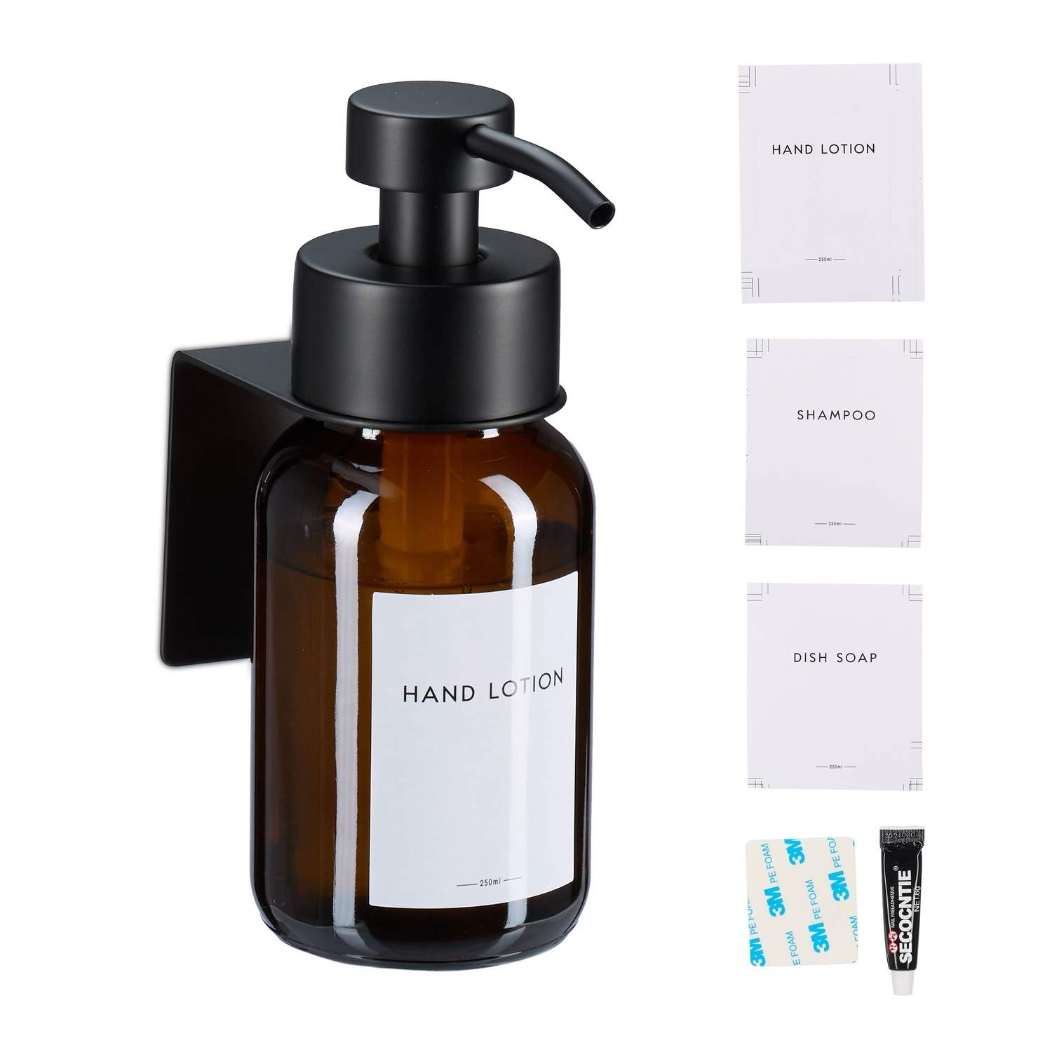 Vægmonteret sæbedispenser i glas – Amber & Black