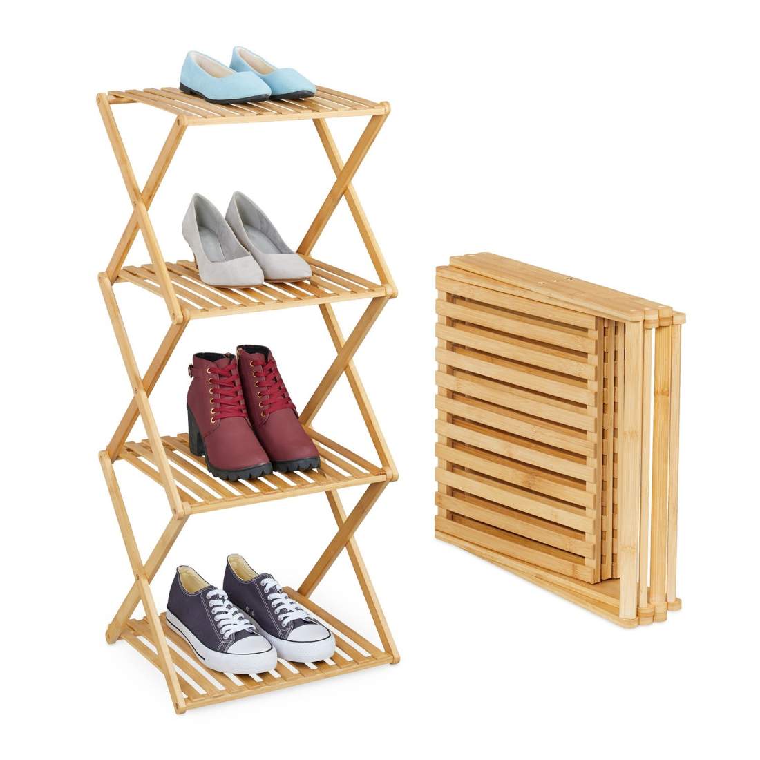 Vikbart skoställ i bambu – 4-lagers, utrymmesbesparande design | Hem & Hobby | Pryloteket
