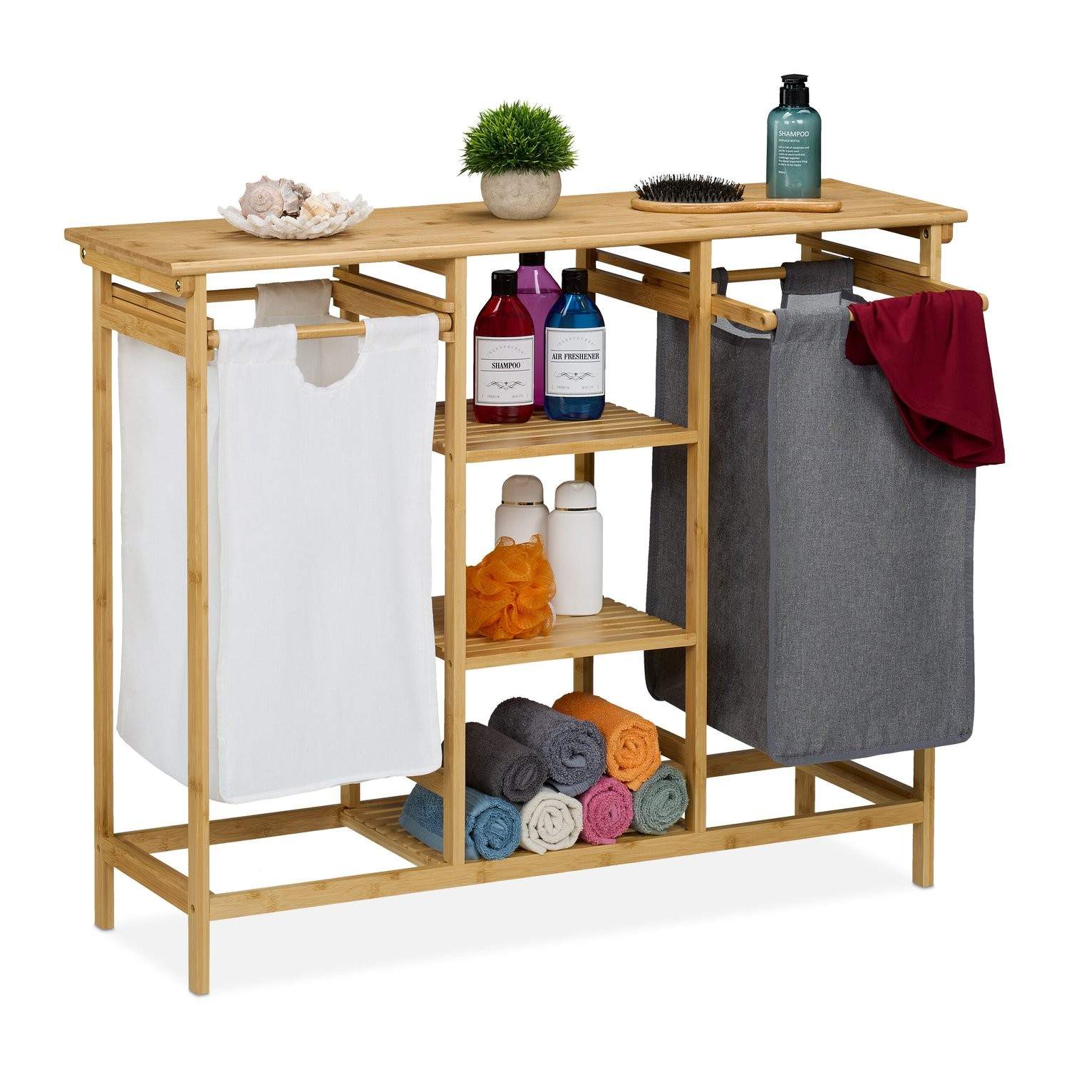 Tvättkorgsställ med 4 hyllor – förvaring av bambu och tyg | Hem & Hobby | Pryloteket