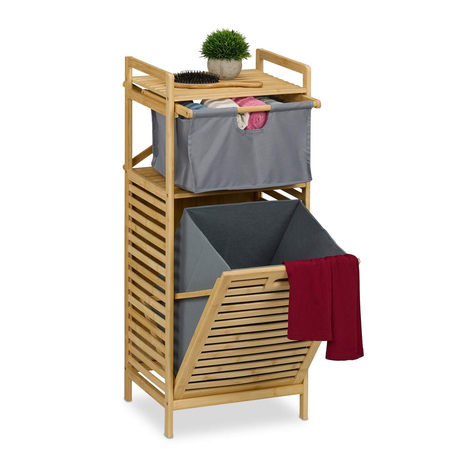 Badrumshylla med fällbar tvättkorg – bambu | Hem & Hobby | Pryloteket