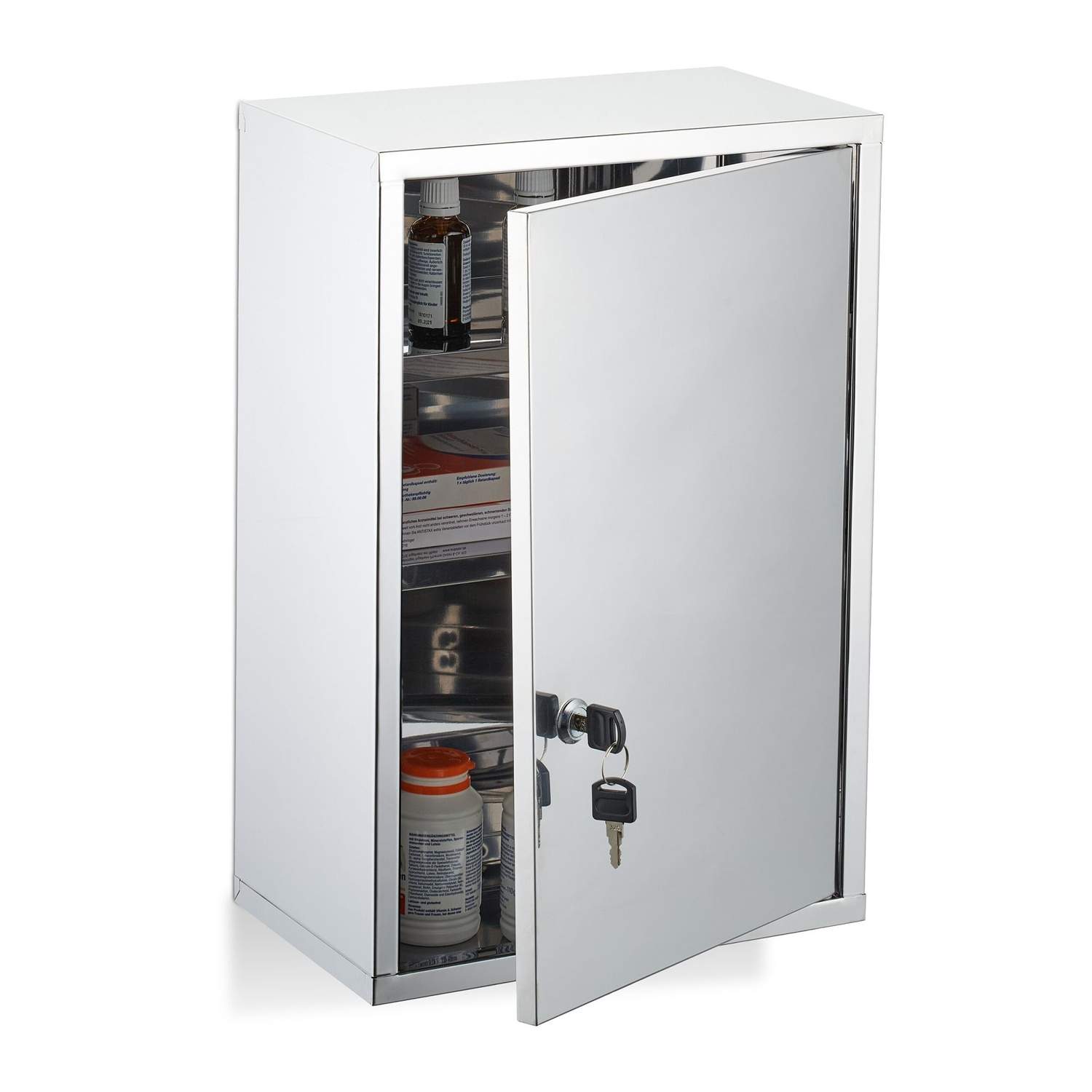 Medicinskab i rustfrit stål – Låsbart, 3 rum